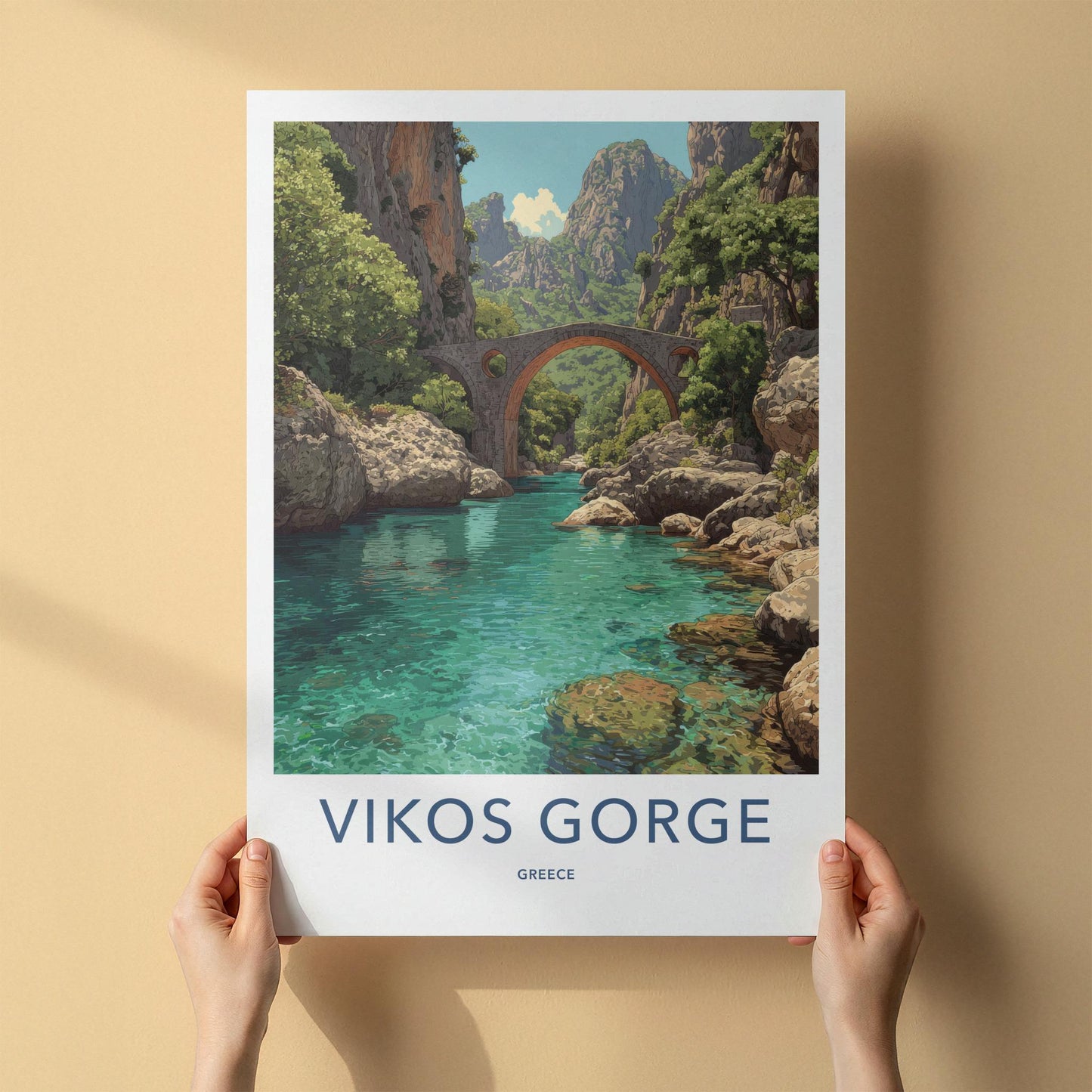 Vikos Gorge Poster - Greece Travel Art - Mountain River Bridge Home Decor