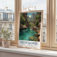 Vikos Gorge Poster - Greece Travel Art - Mountain River Bridge Home Decor