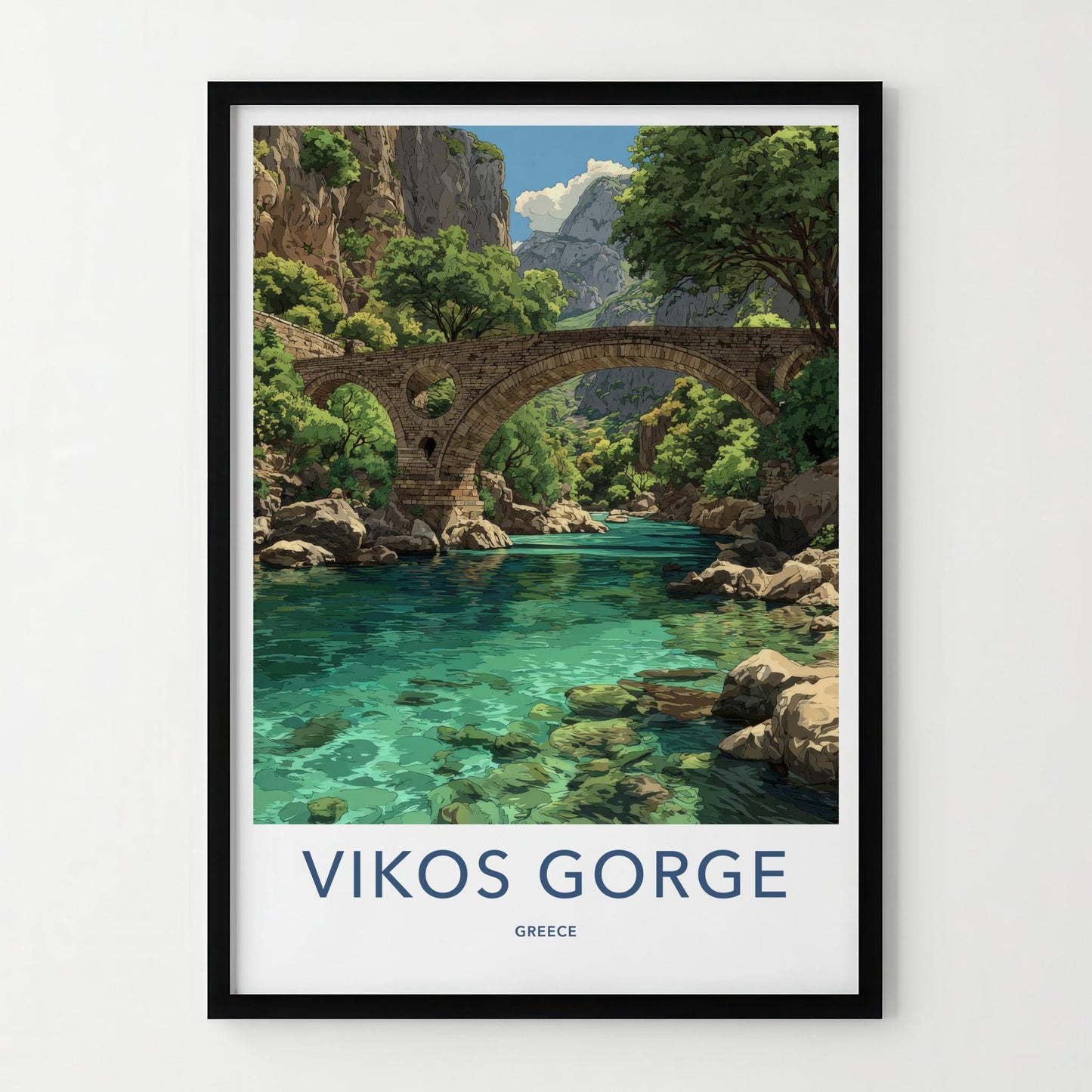 Vikos Gorge Poster - Greece Wall Art - Ancient Stone Bridge Home Decor