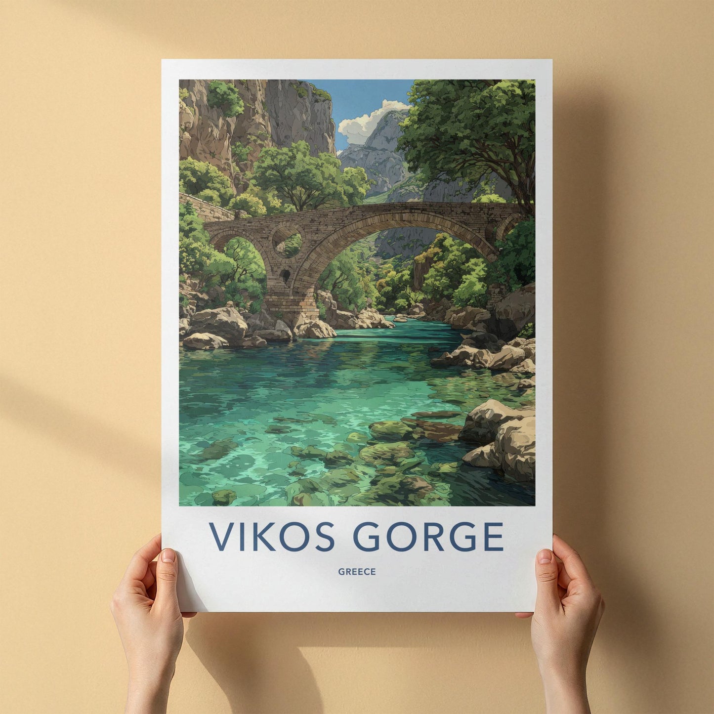Vikos Gorge Poster - Greece Wall Art - Ancient Stone Bridge Home Decor
