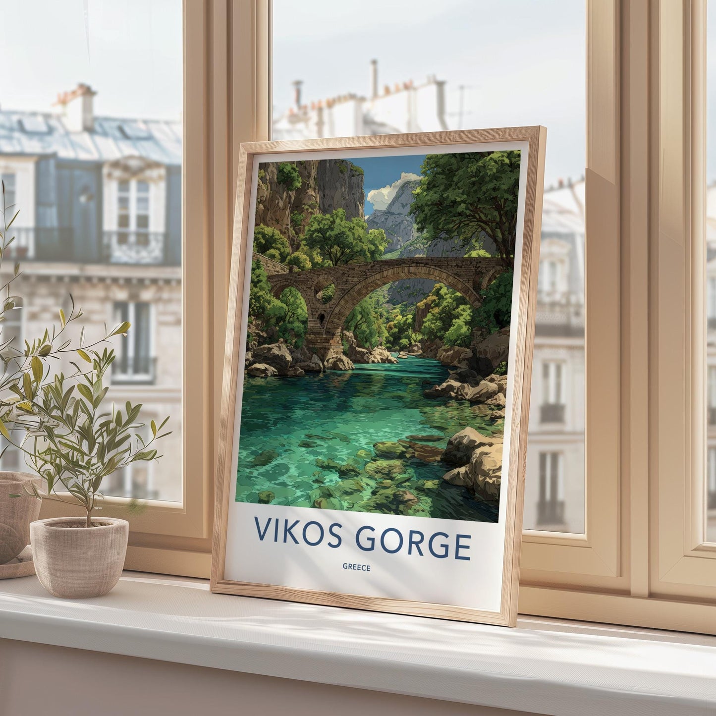 Vikos Gorge Poster - Greece Wall Art - Ancient Stone Bridge Home Decor