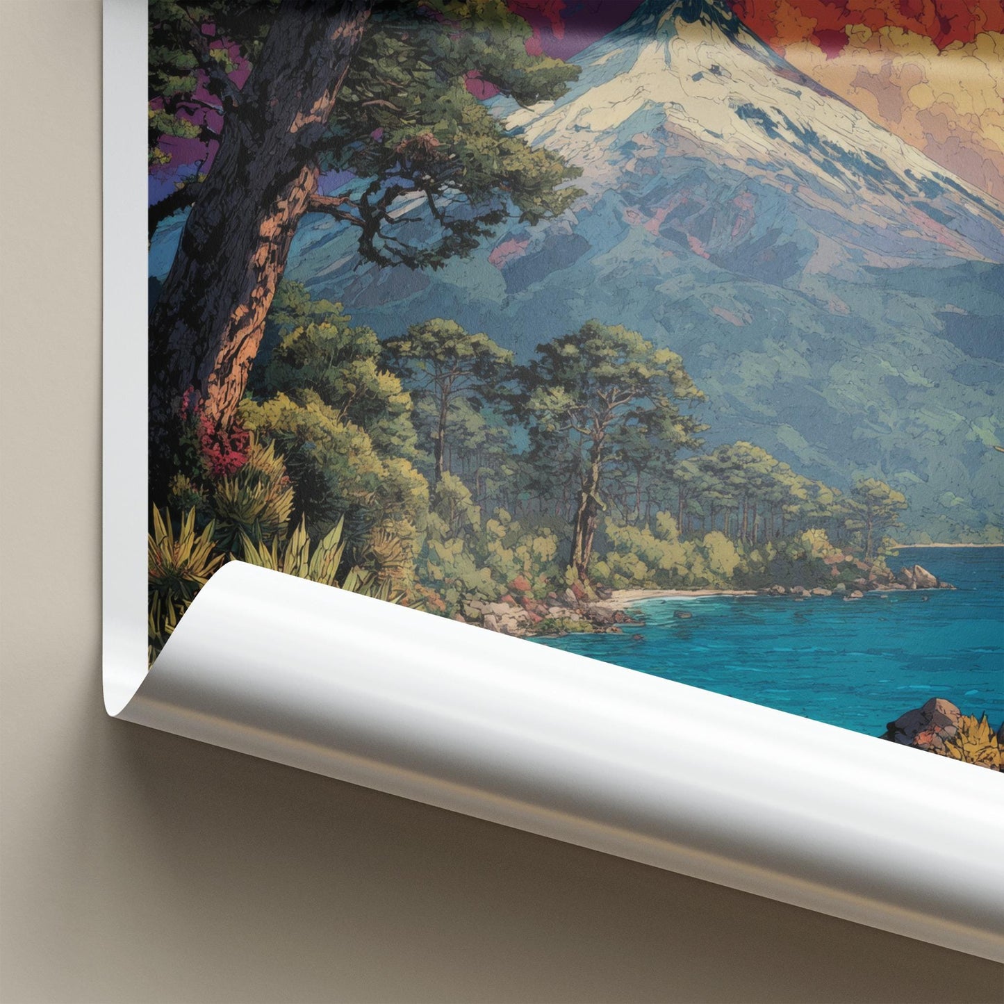 Villarrica Poster - Chile Travel Art - Snow Capped Volcano Home Decor