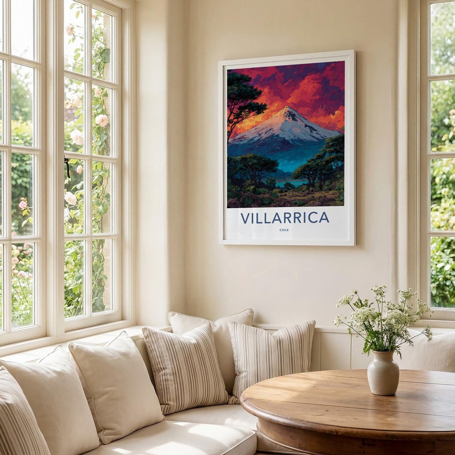 Villarrica Poster - Chile Travel Art - Sunset Volcano Lake Home Decor