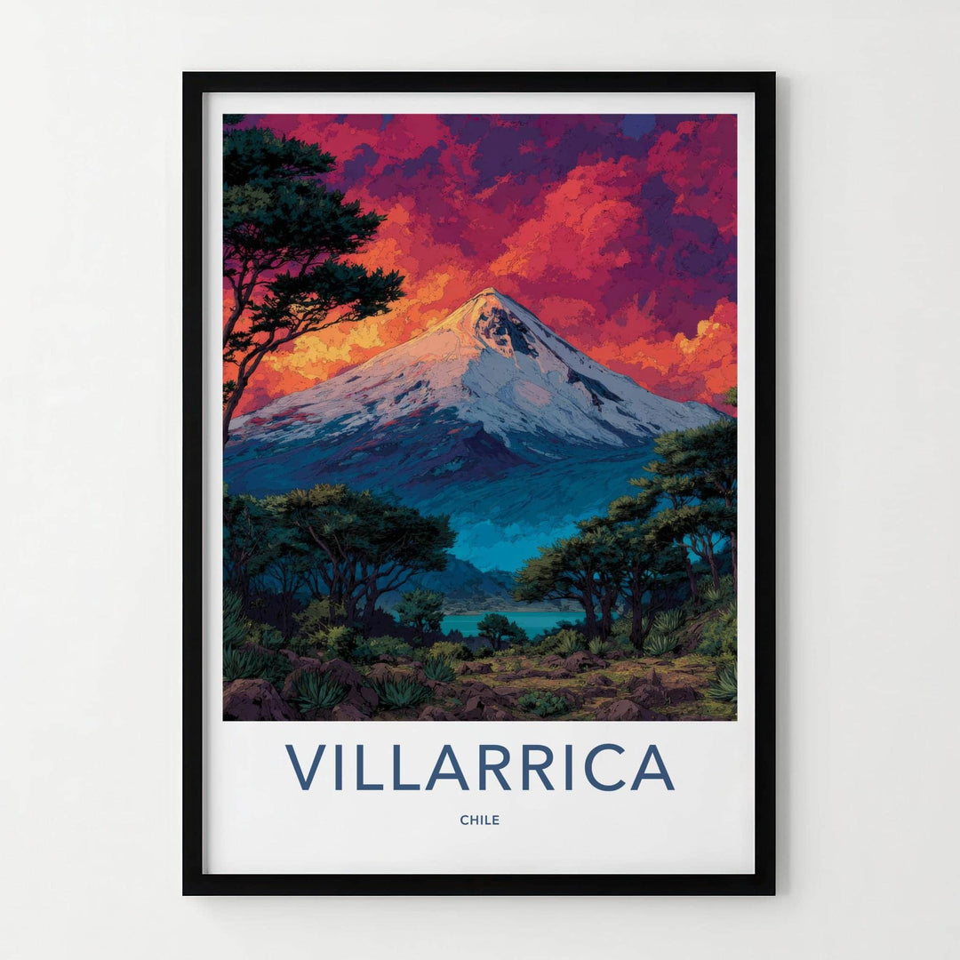 Villarrica Poster - Chile Travel Art - Sunset Volcano Lake Home Decor