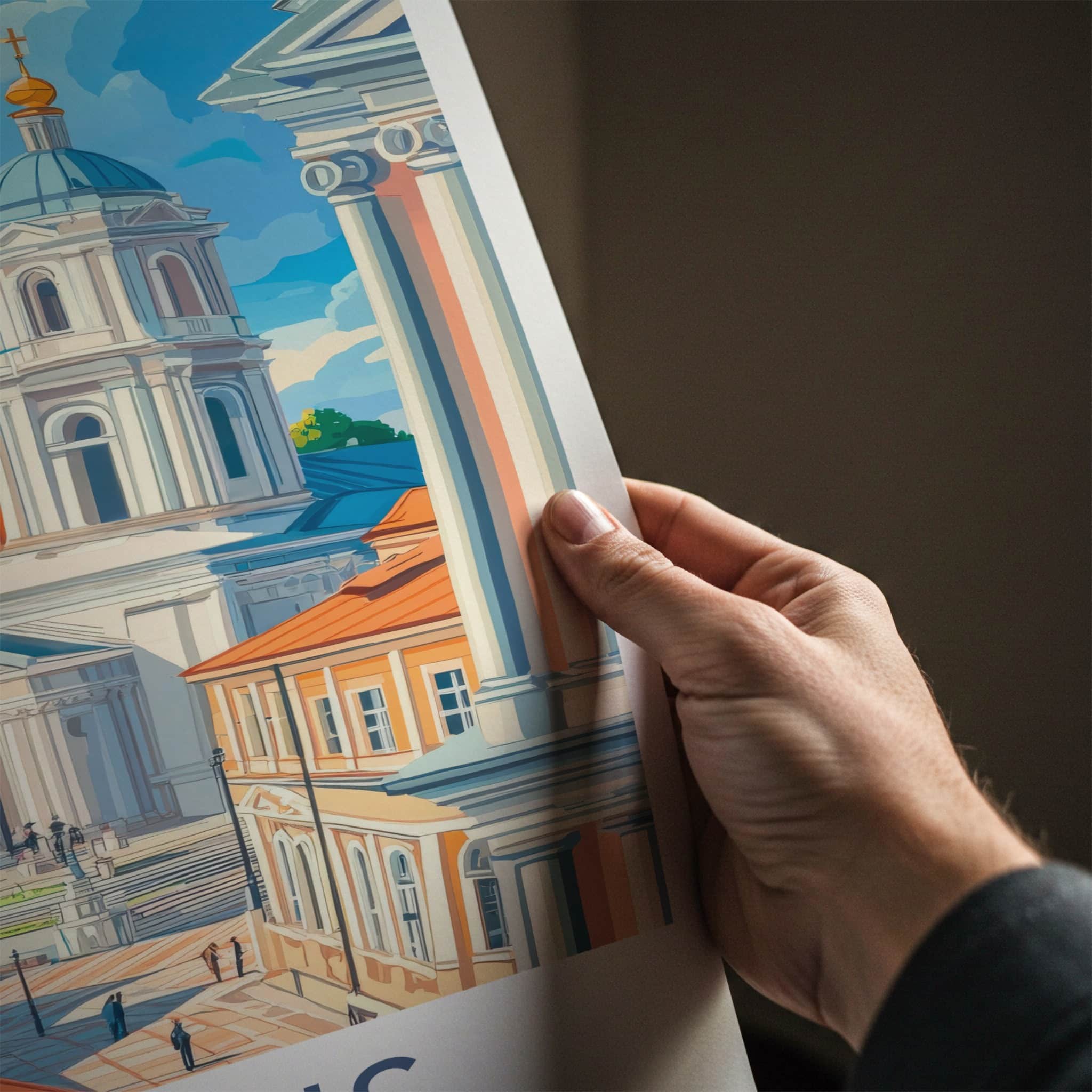 Vilnius Poster - Lithuania Travel Art - Historic Church Square Home Decor
