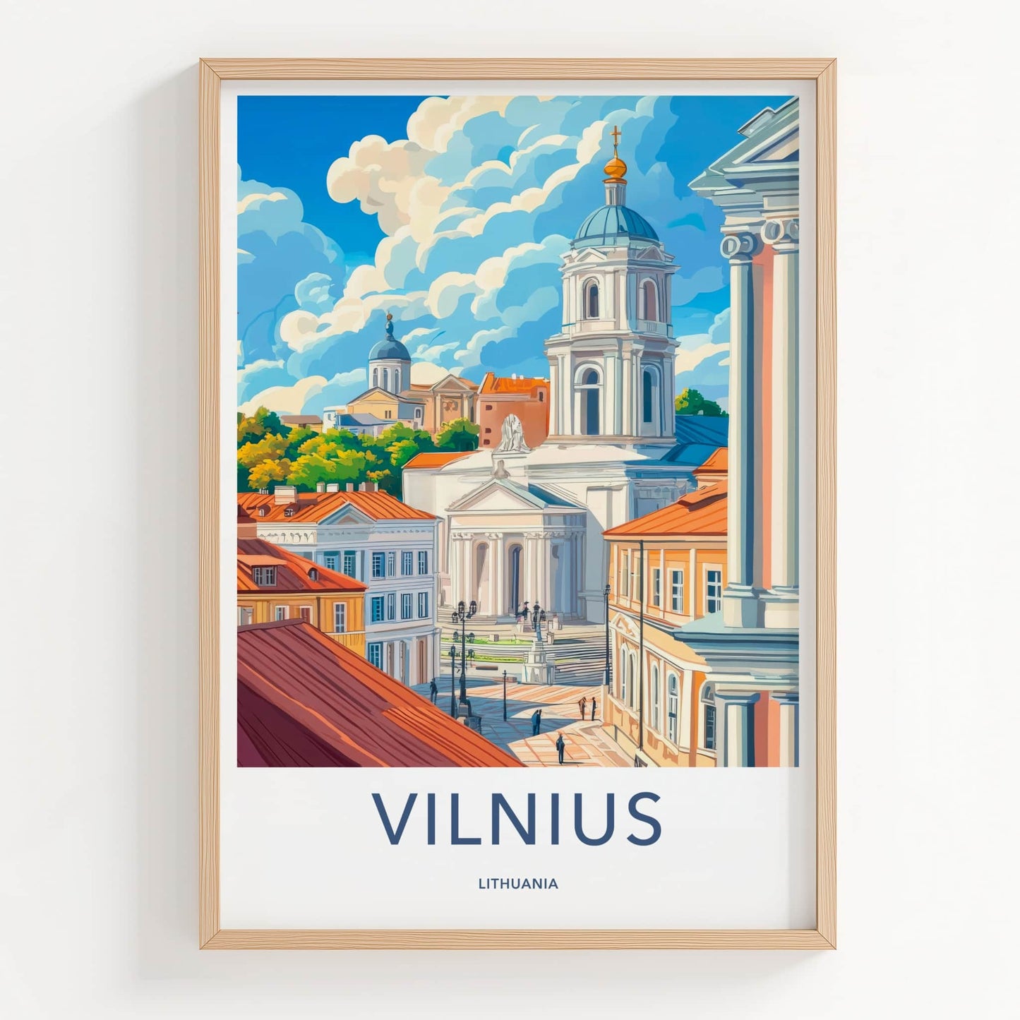 Vilnius Poster - Lithuania Travel Art - Historic Church Square Home Decor