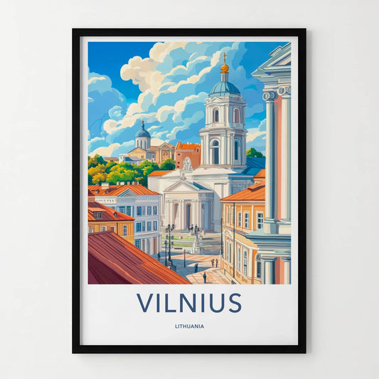 Vilnius Poster - Lithuania Travel Art - Historic Church Square Home Decor