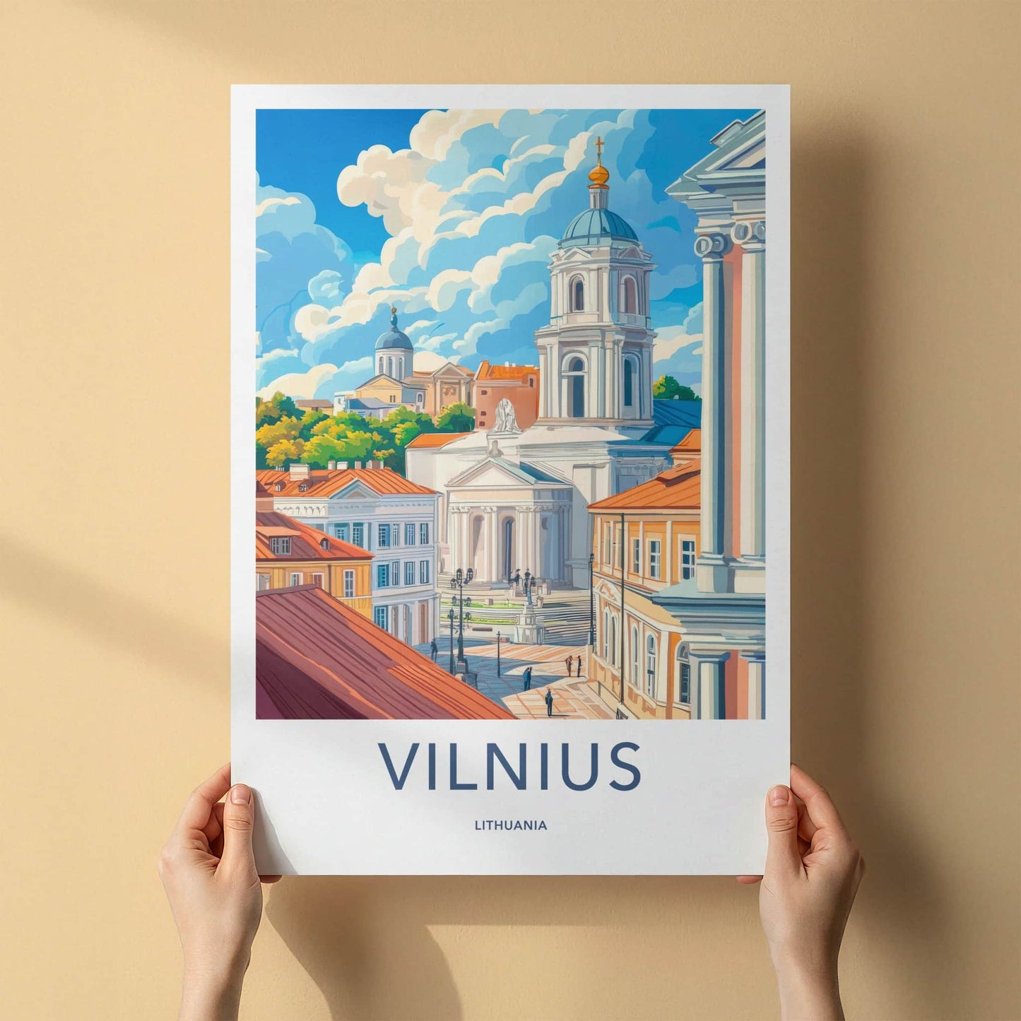 Vilnius Poster - Lithuania Travel Art - Historic Church Square Home Decor