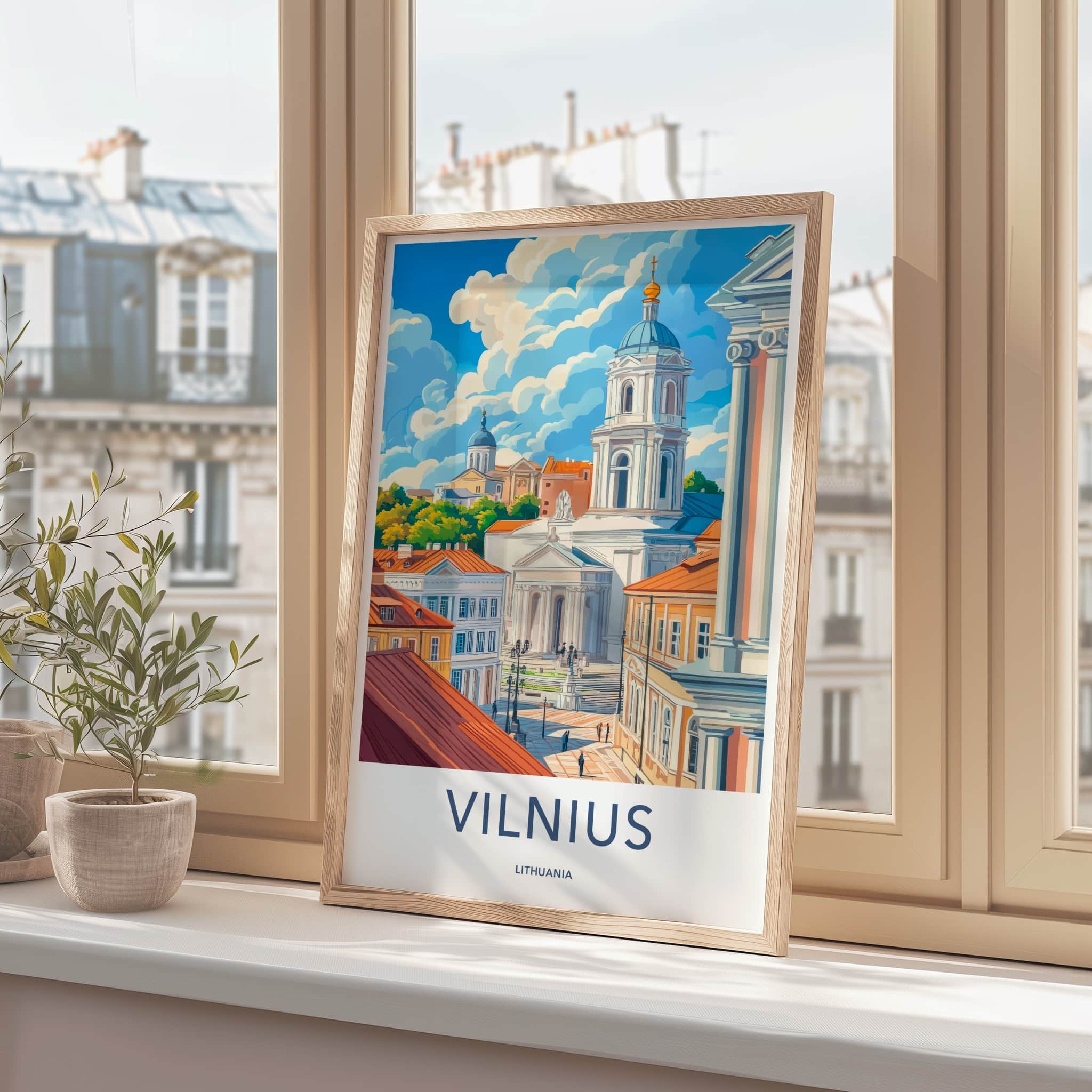 Vilnius Poster - Lithuania Travel Art - Historic Church Square Home Decor