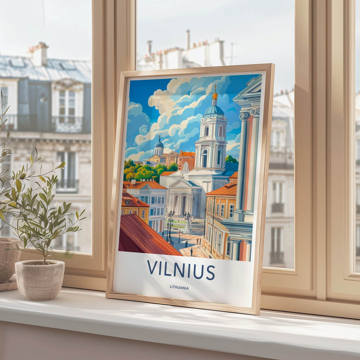 Vilnius Poster - Lithuania Travel Art - Historic Church Square Home Decor