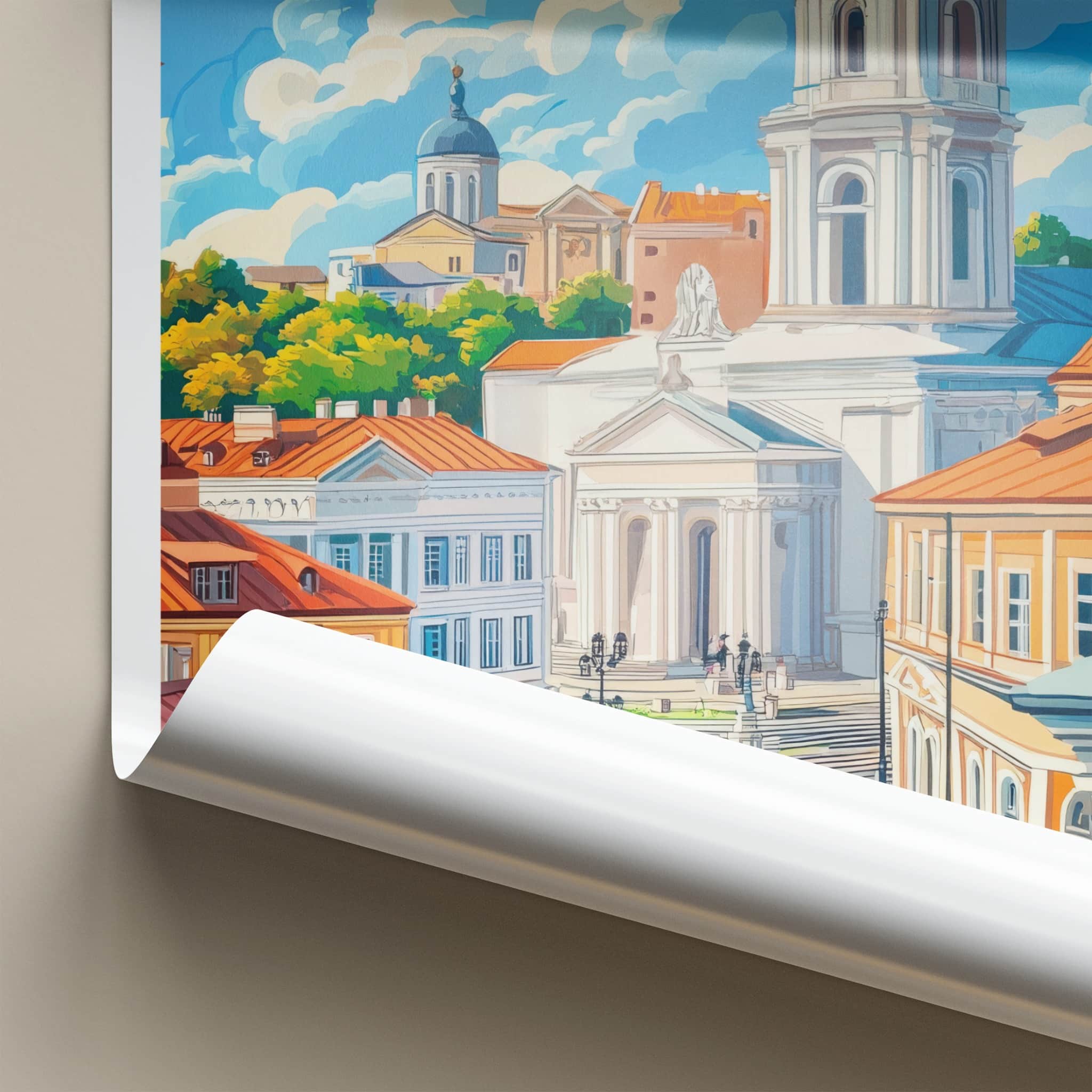 Vilnius Poster - Lithuania Travel Art - Historic Church Square Home Decor