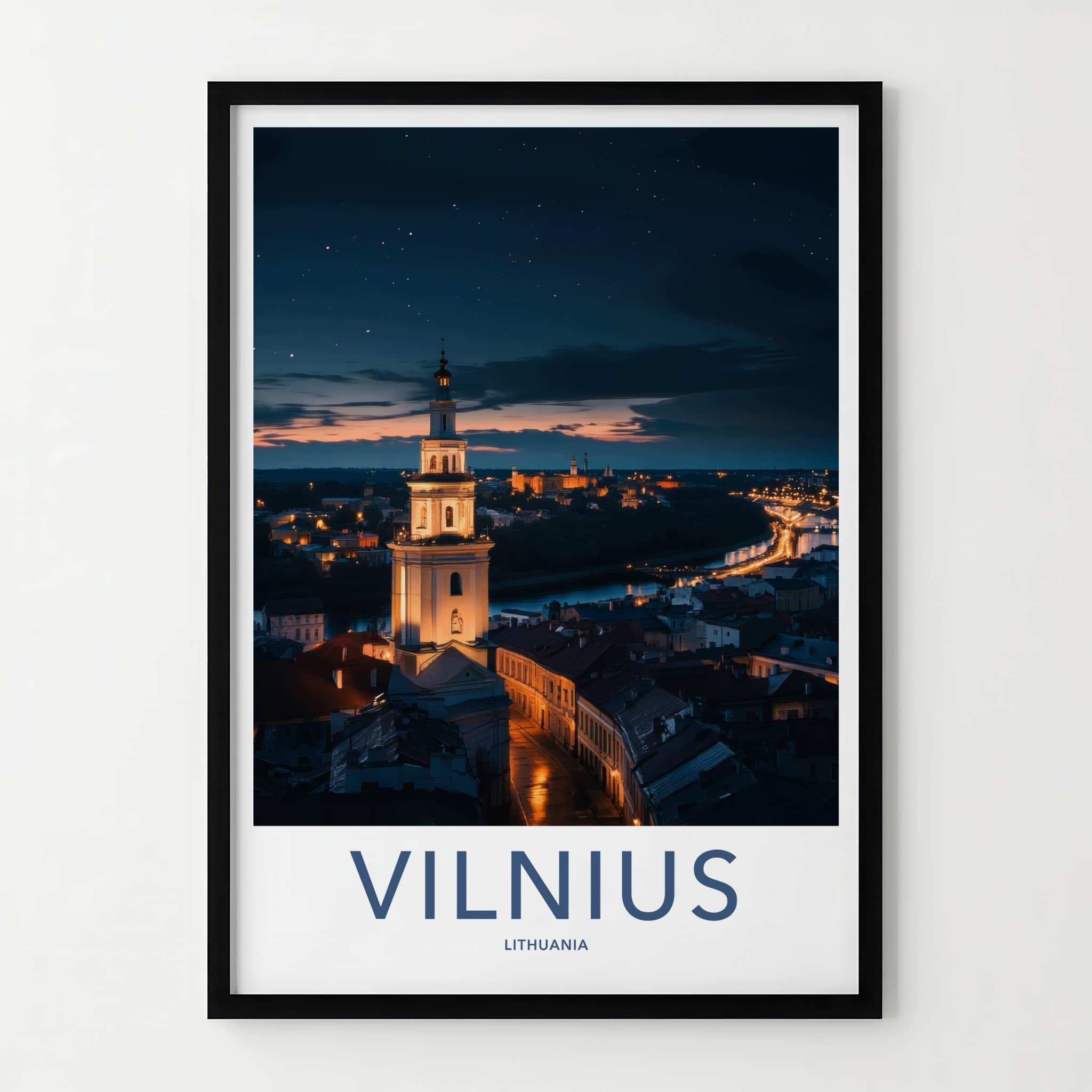 Vilnius Poster - Lithuania Travel Art - Illuminated City Night Home Decor