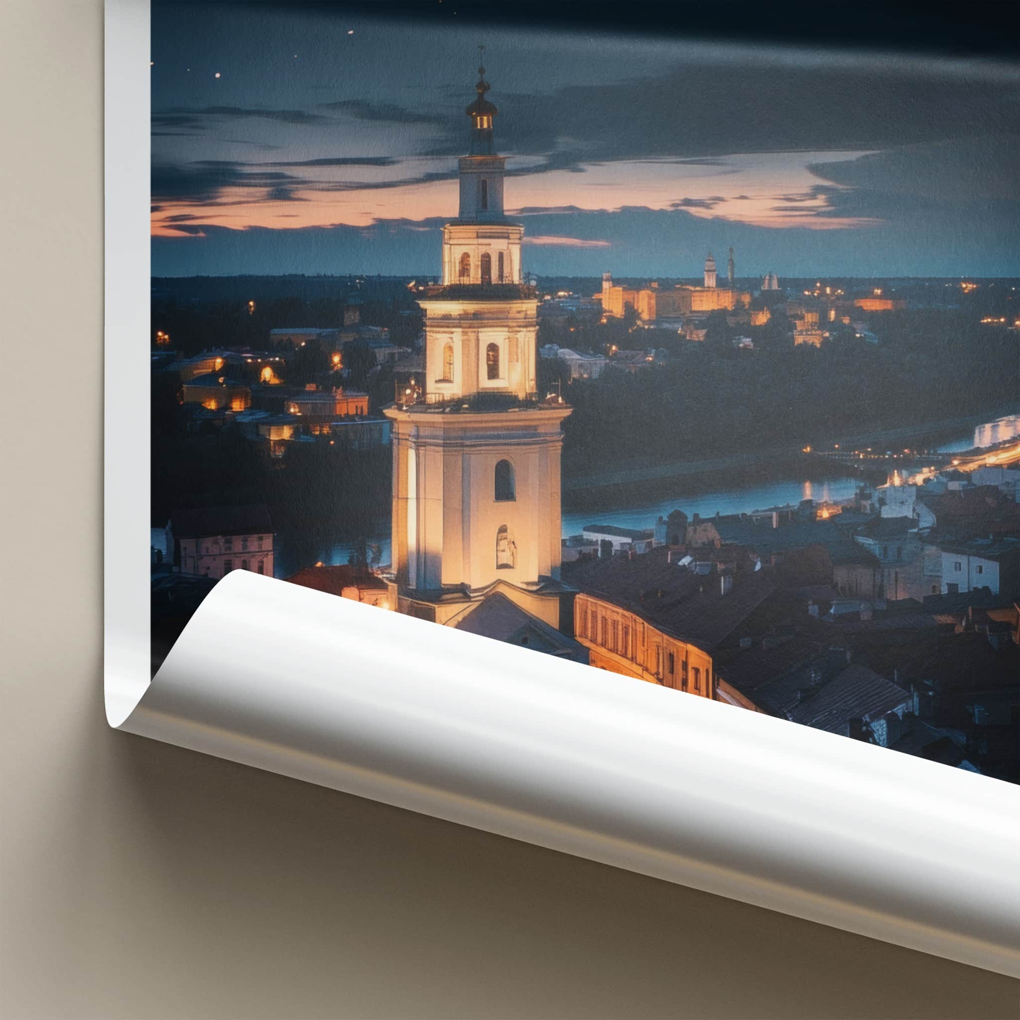 Vilnius Poster - Lithuania Travel Art - Illuminated City Night Home Decor