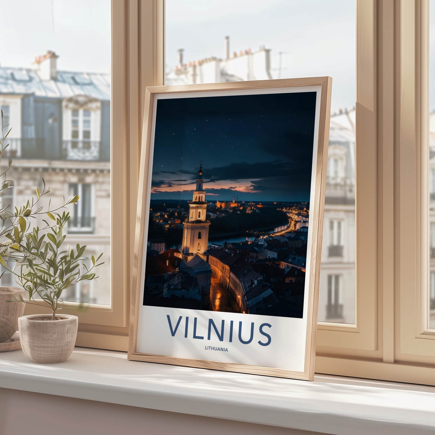 Vilnius Poster - Lithuania Travel Art - Illuminated City Night Home Decor