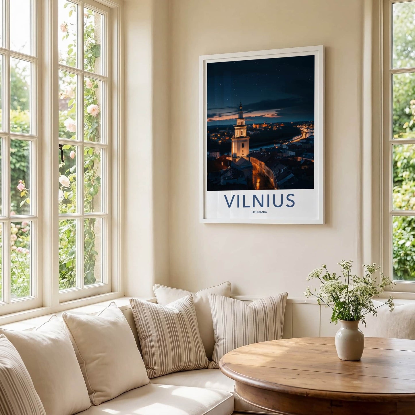 Vilnius Poster - Lithuania Travel Art - Illuminated City Night Home Decor