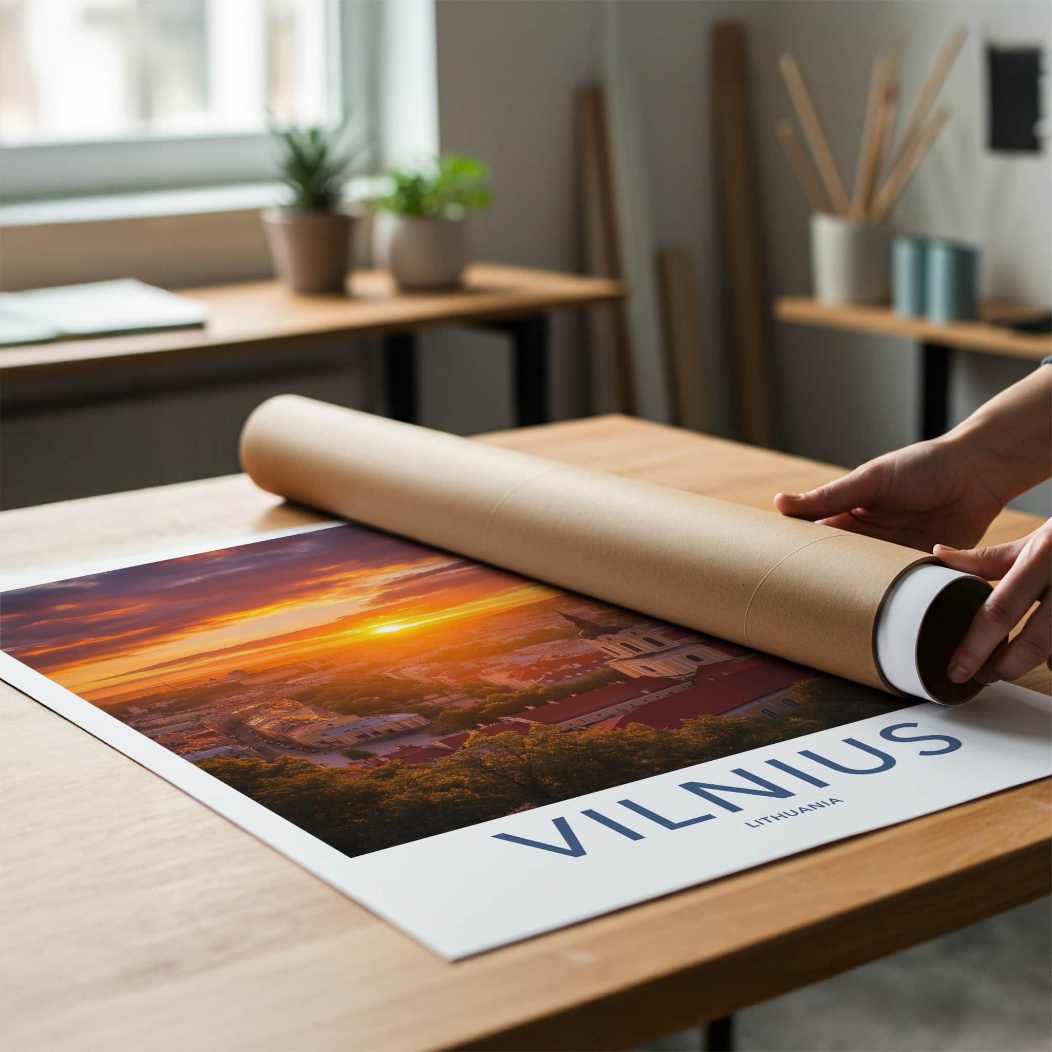 Vilnius Poster - Lithuania Wall Art - Dramatic Sunset City Home Decor