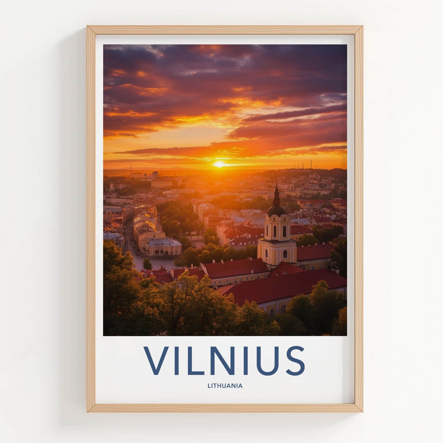 Vilnius Poster - Lithuania Wall Art - Dramatic Sunset City Home Decor
