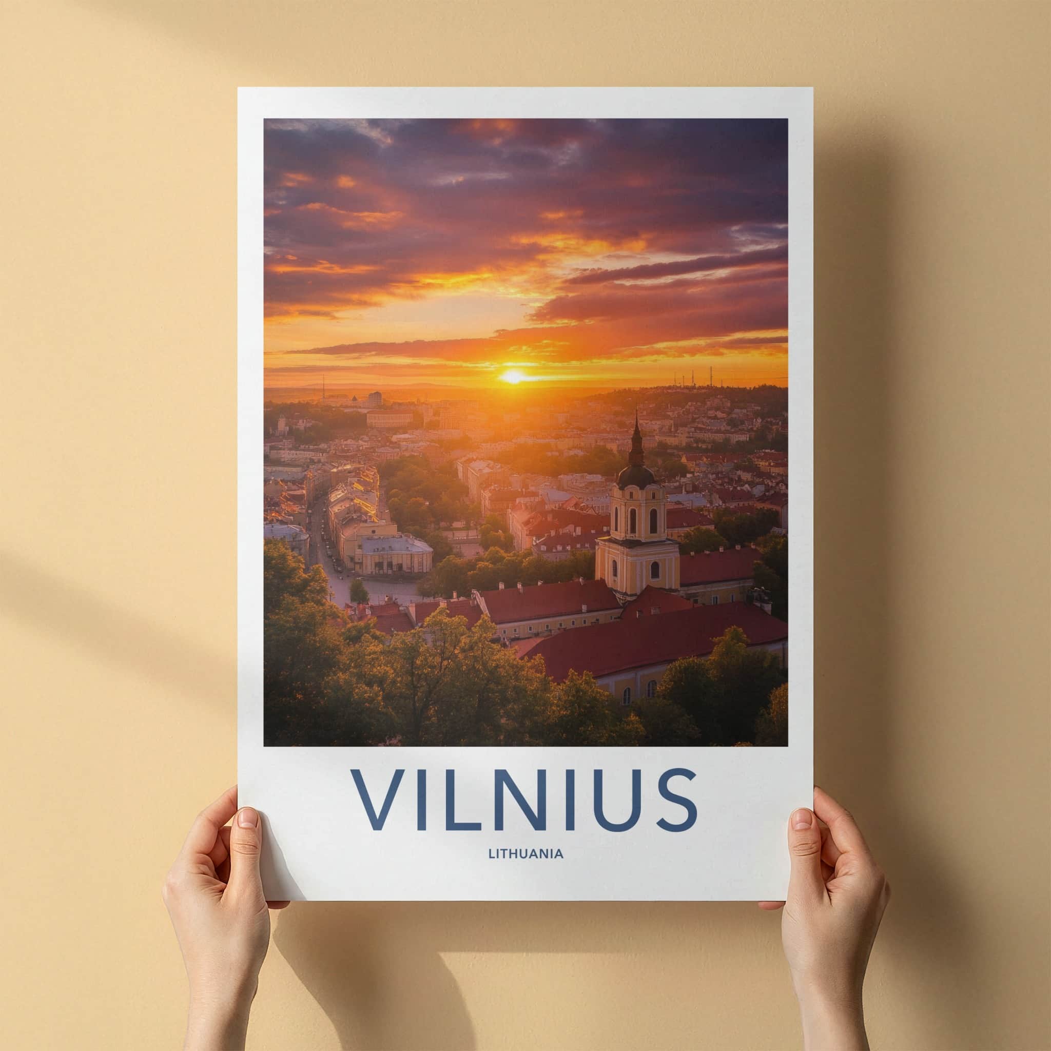 Vilnius Poster - Lithuania Wall Art - Dramatic Sunset City Home Decor