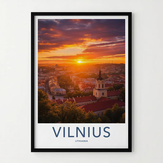 Vilnius Poster - Lithuania Wall Art - Dramatic Sunset City Home Decor