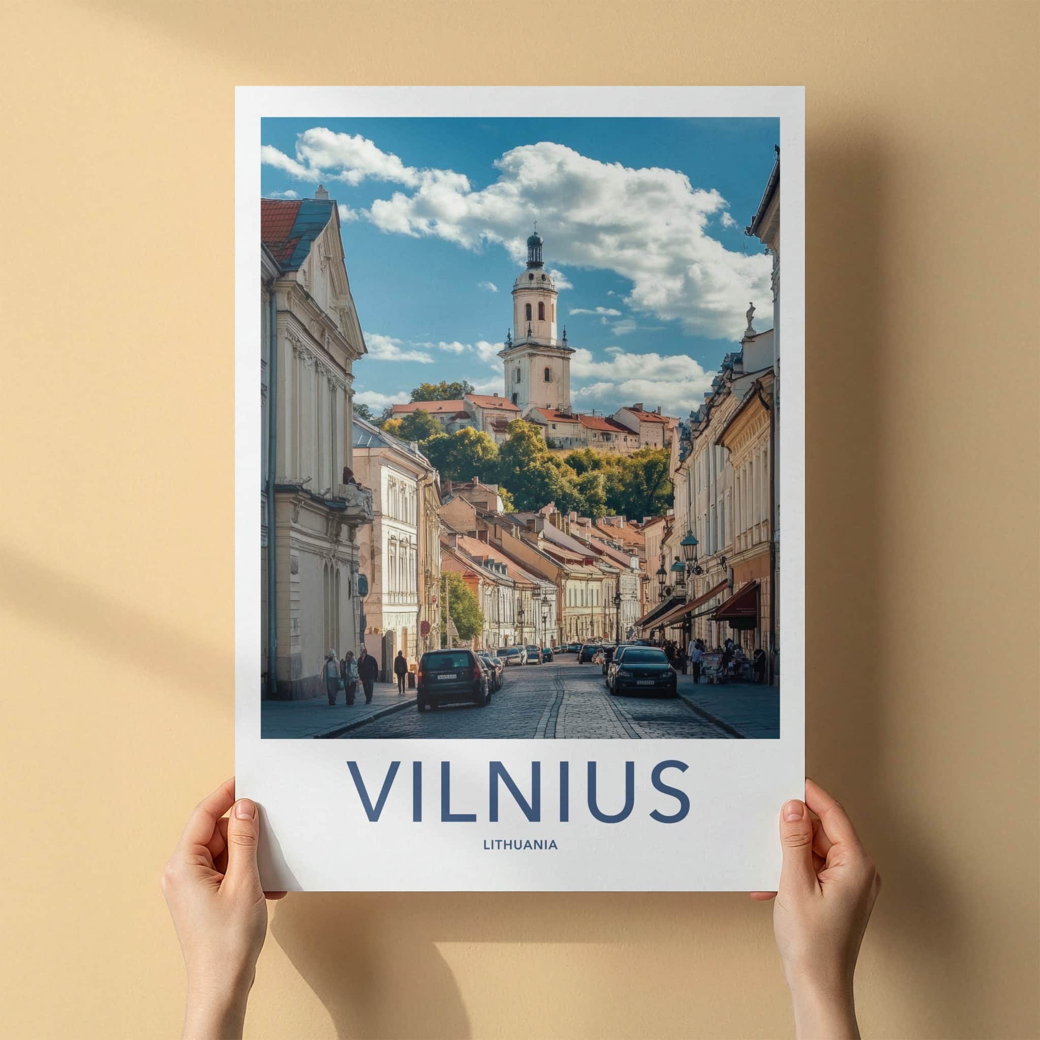 Vilnius Poster - Lithuania Wall Art - Hilly Street Tower Home Decor