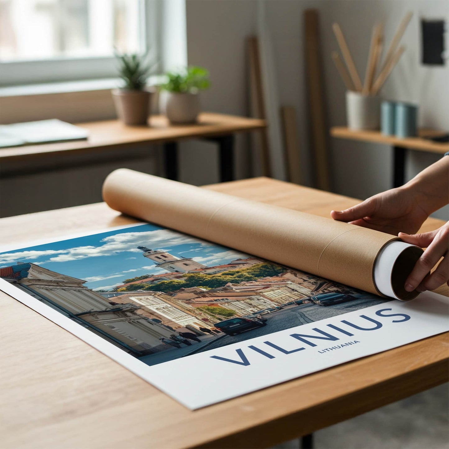 Vilnius Poster - Lithuania Wall Art - Hilly Street Tower Home Decor