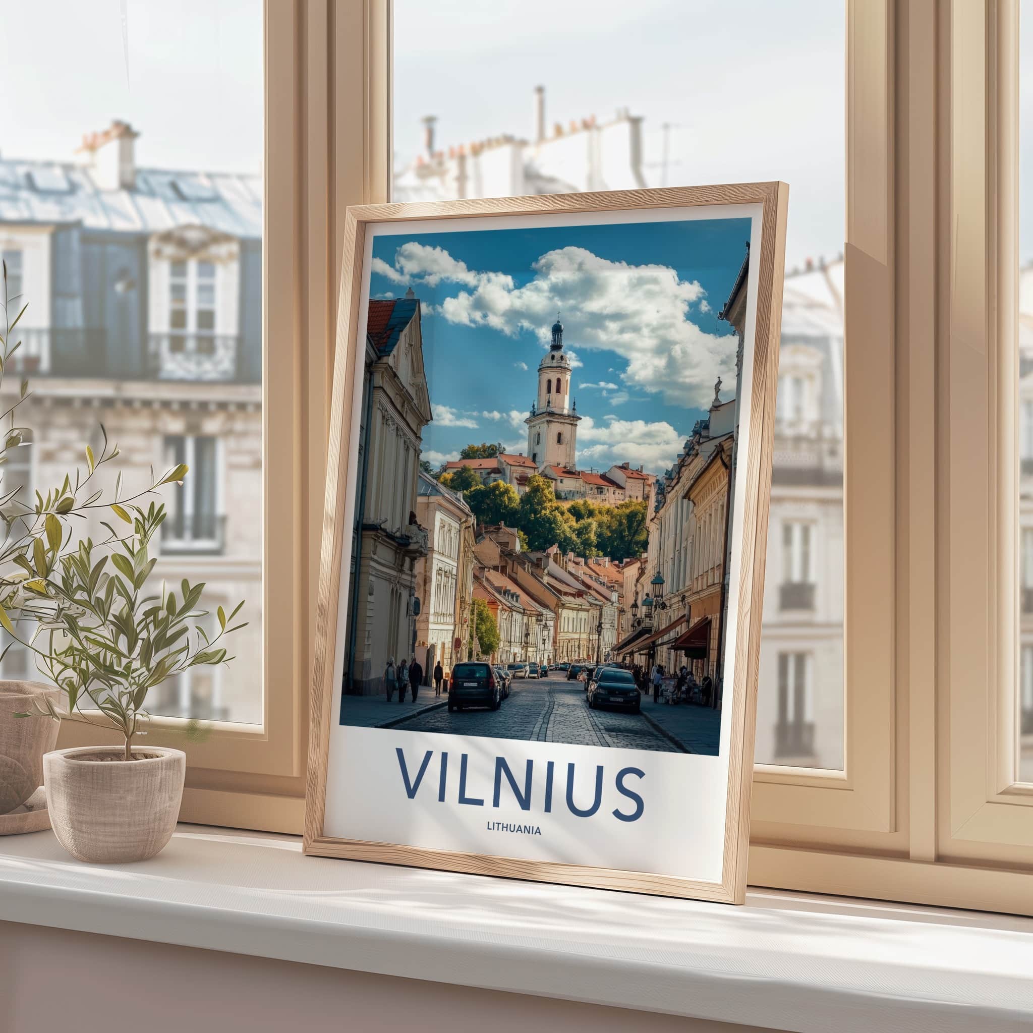 Vilnius Poster - Lithuania Wall Art - Hilly Street Tower Home Decor