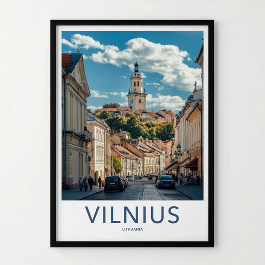 Vilnius Poster - Lithuania Wall Art - Hilly Street Tower Home Decor