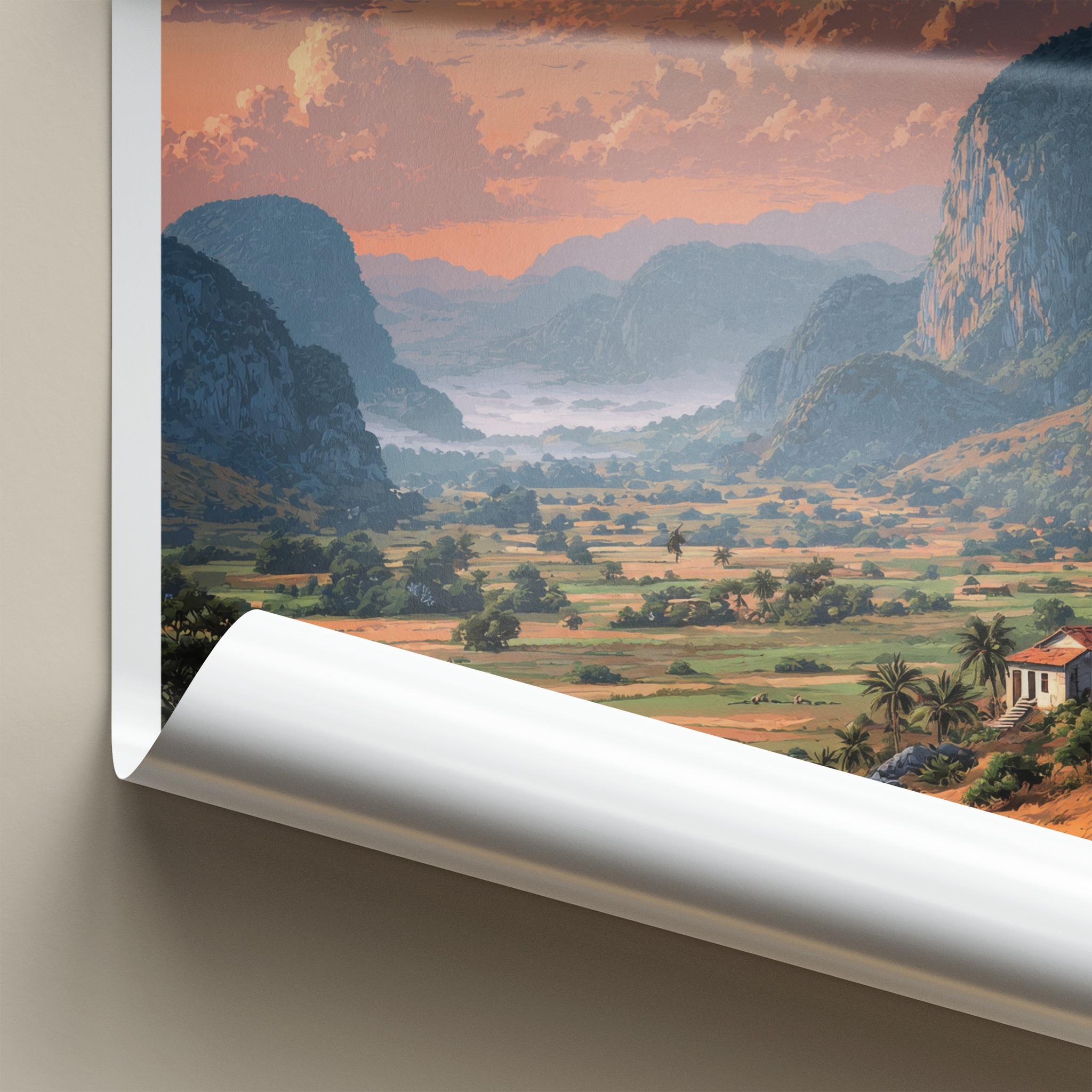 Vinales Valley Poster - Cuba Travel Art - Lush Valley Sunset Home Decor