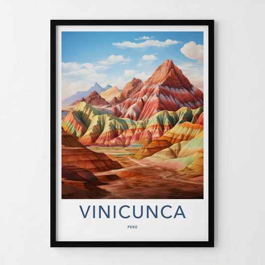 Vinicunca Poster - Peru Travel Art - Rainbow Colored Mountains Home Decor