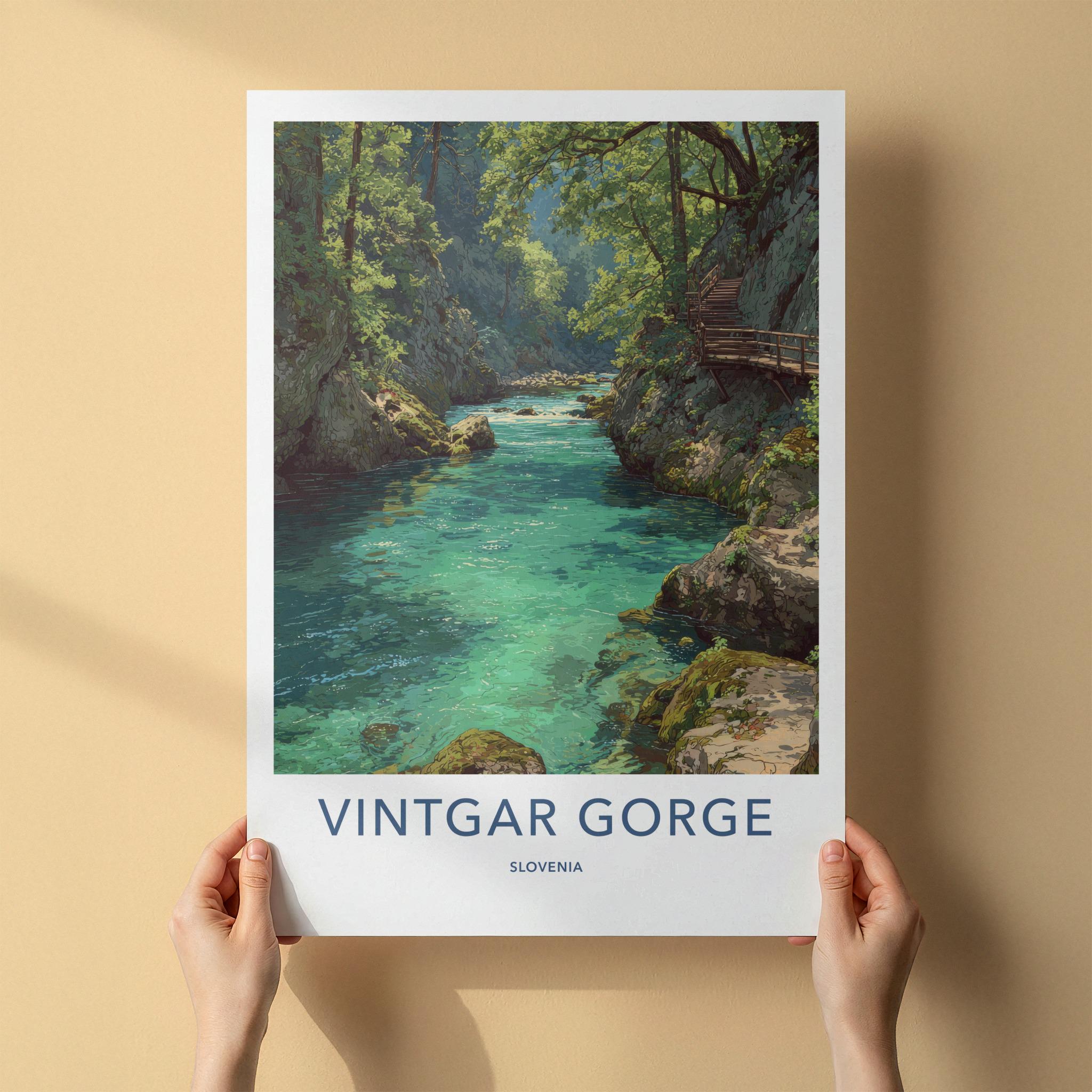 Vintgar Gorge Poster - Slovenia Art Print - Turquoise River Path Wall Decor
