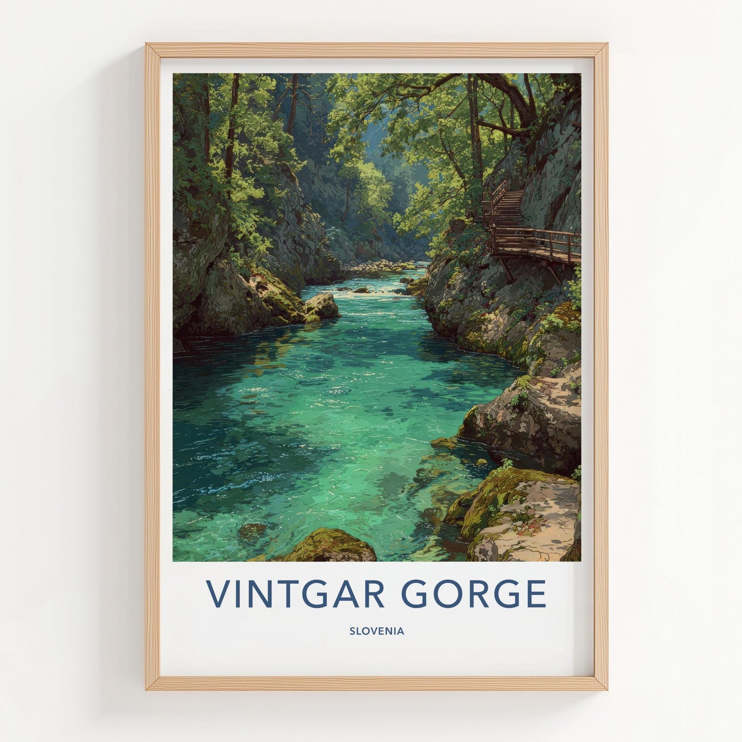 Vintgar Gorge Poster - Slovenia Art Print - Turquoise River Path Wall Decor
