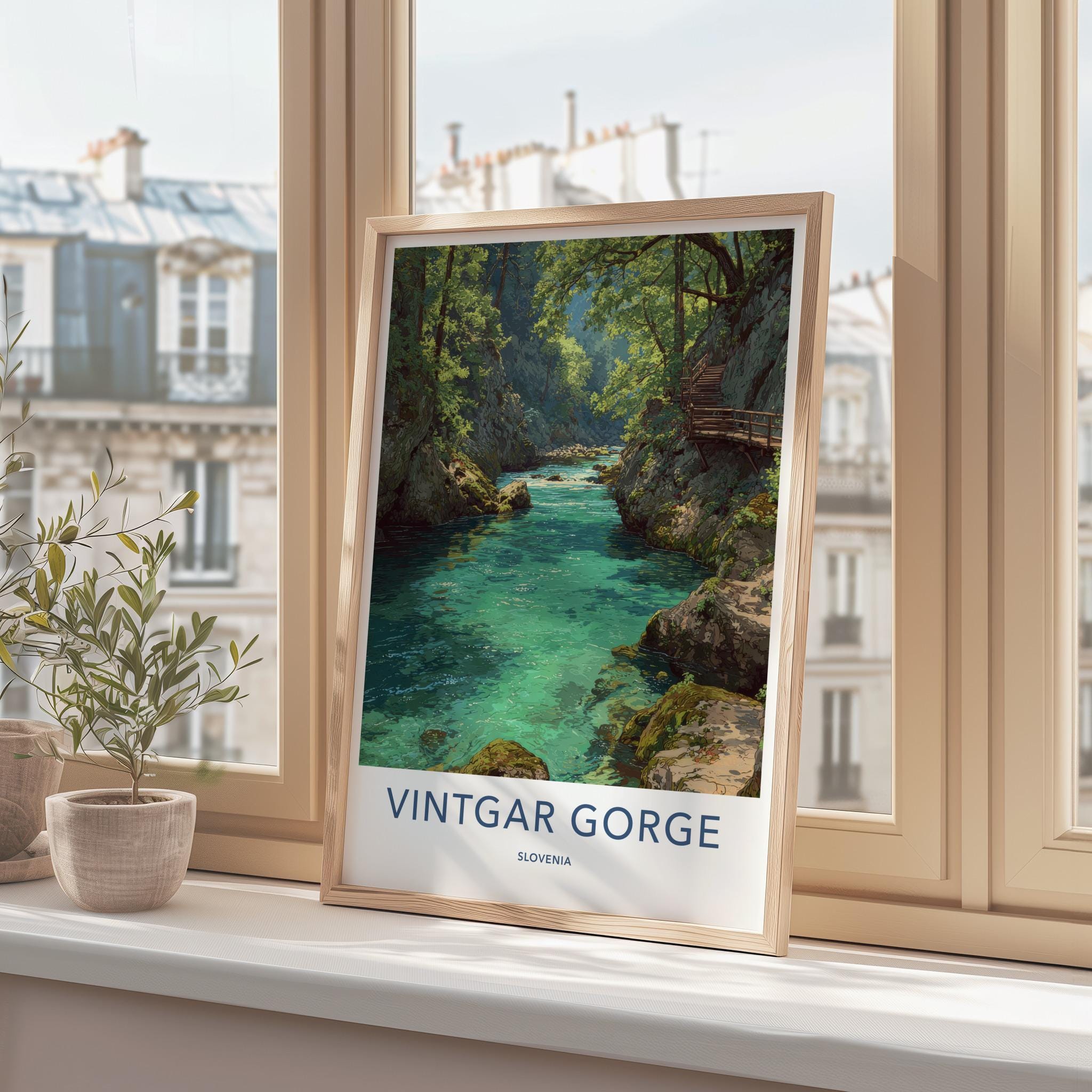 Vintgar Gorge Poster - Slovenia Art Print - Turquoise River Path Wall Decor