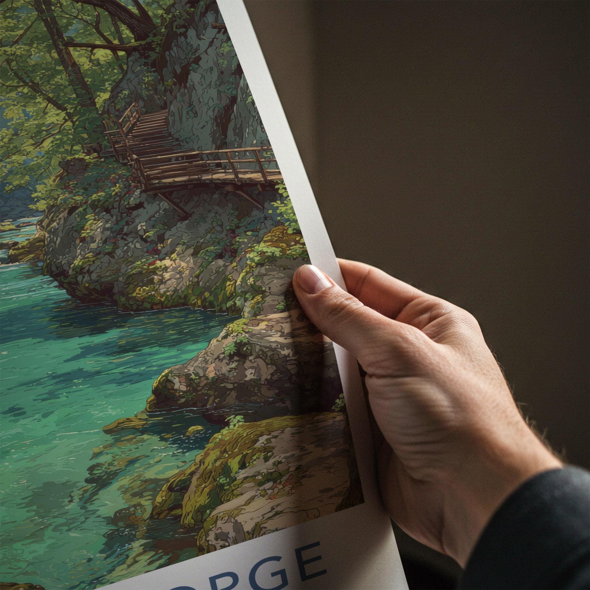 Vintgar Gorge Poster - Slovenia Art Print - Turquoise River Path Wall Decor