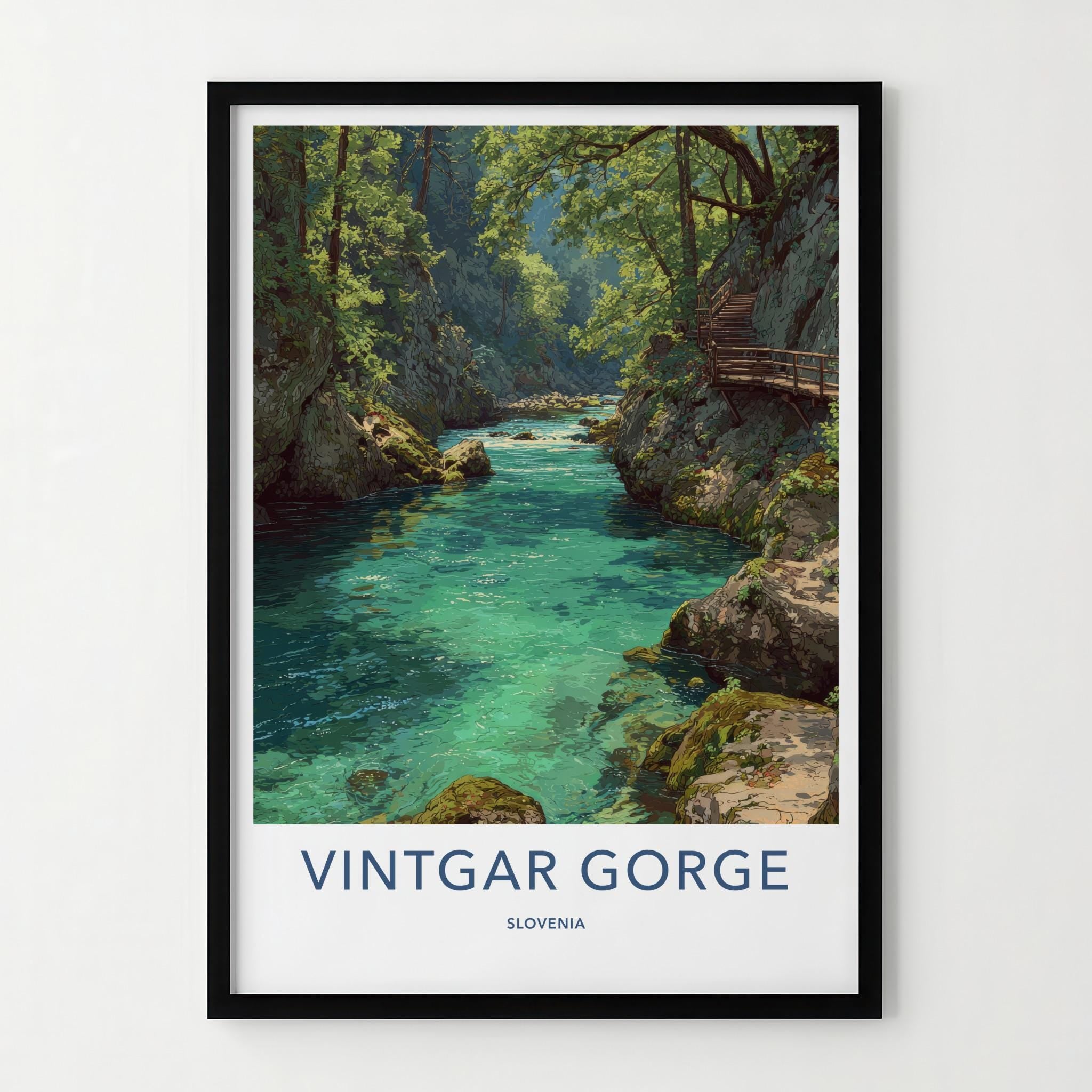 Vintgar Gorge Poster - Slovenia Art Print - Turquoise River Path Wall Decor