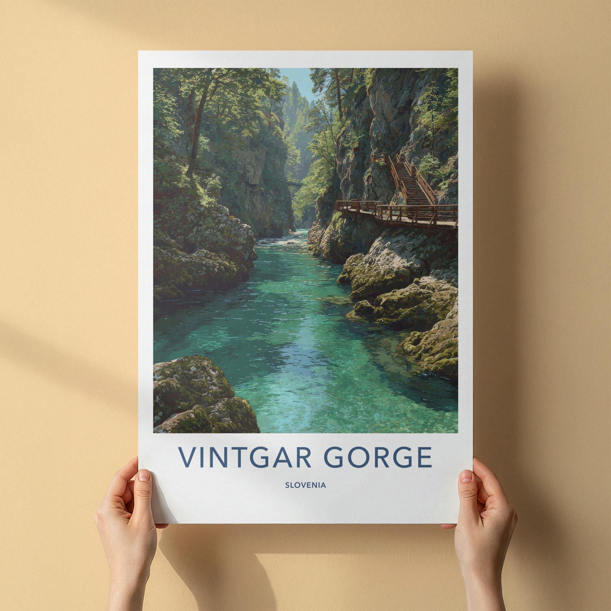 Vintgar Gorge Poster - Slovenia Travel Art - Emerald River Path Home Decor