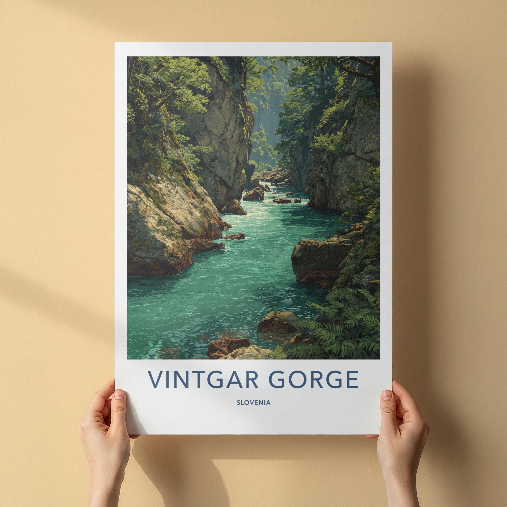 Vintgar Gorge Poster - Slovenia Travel Art - Emerald Water Canyon Home Decor