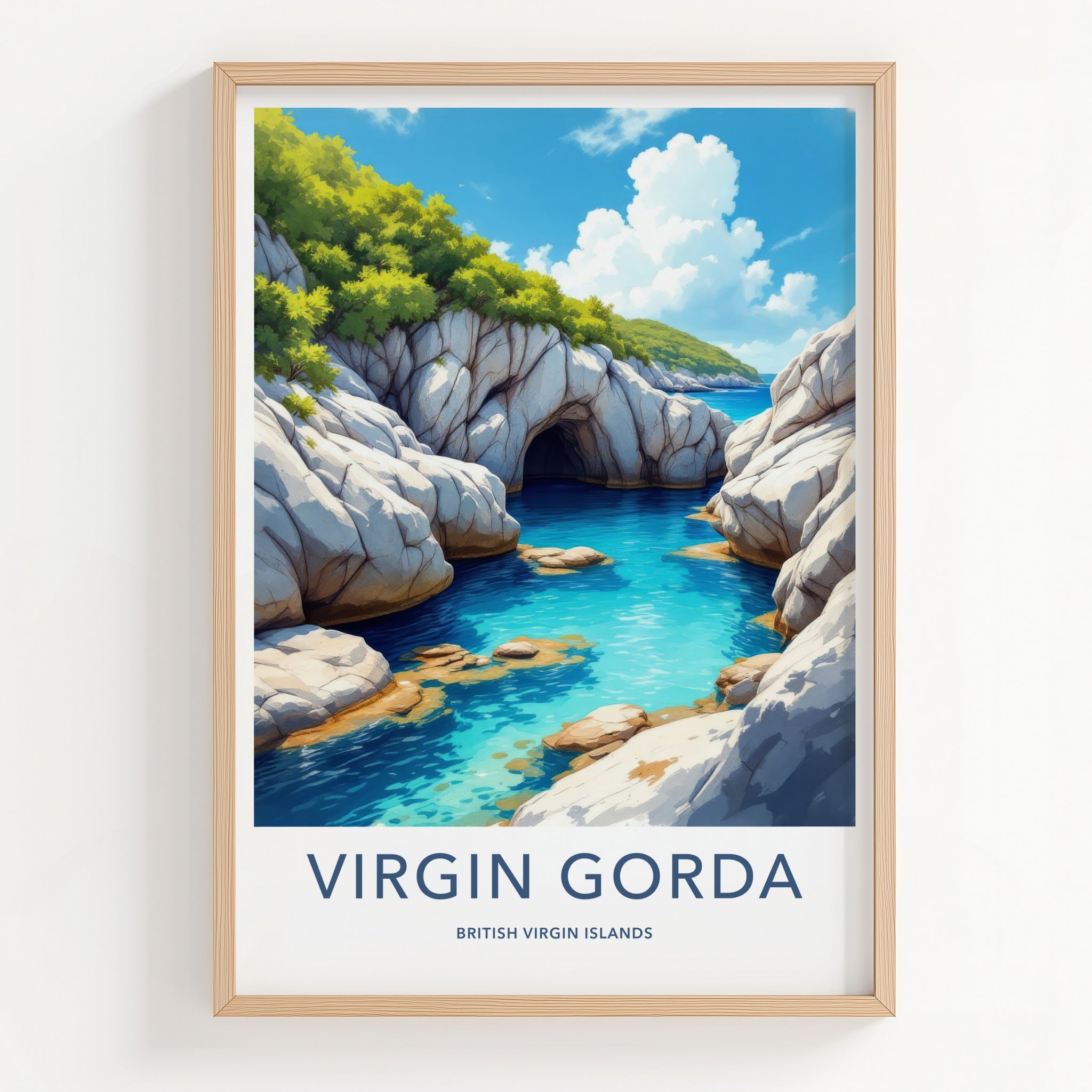 Virgin Gorda Poster - British Virgin Islands Travel Art - Turquoise Water Grotto Home Decor