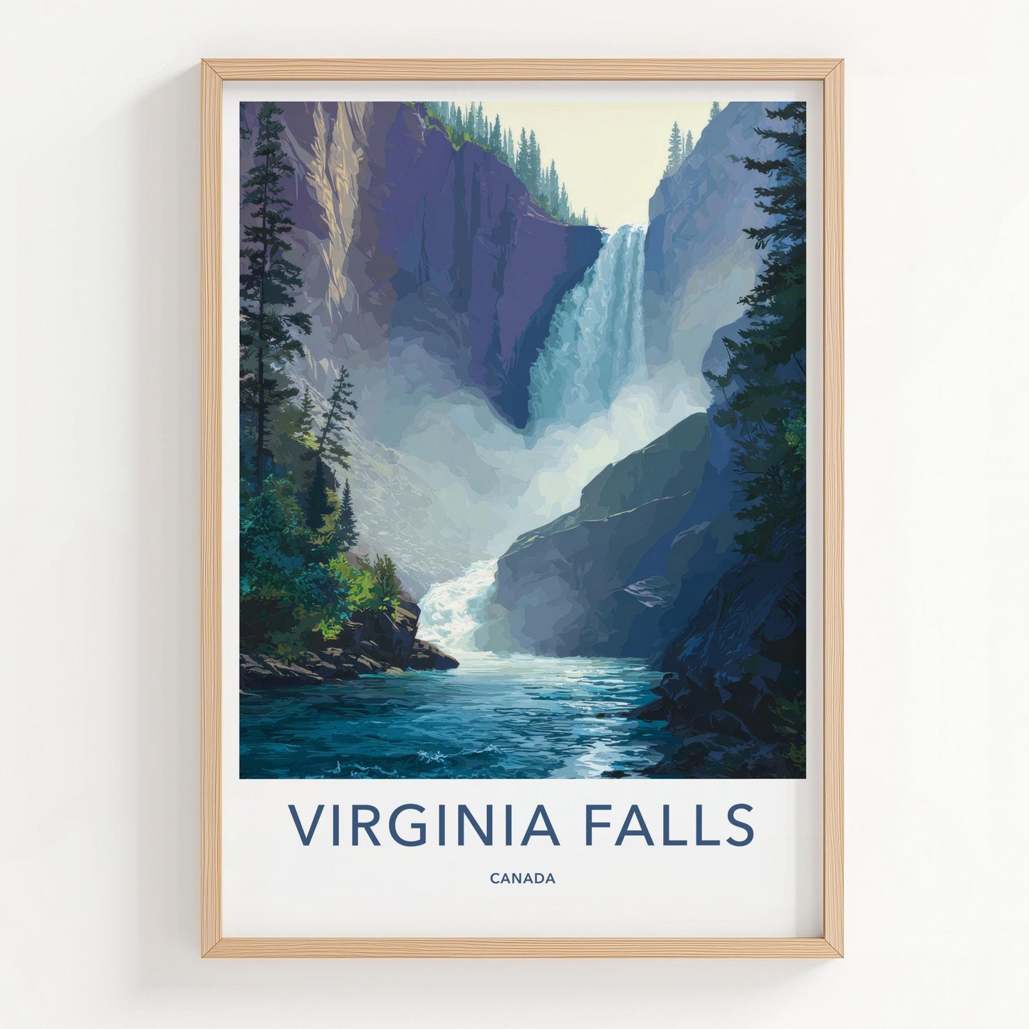 Virginia Falls Poster - Canada Travel Art - Majestic Waterfall Scene Home Decor