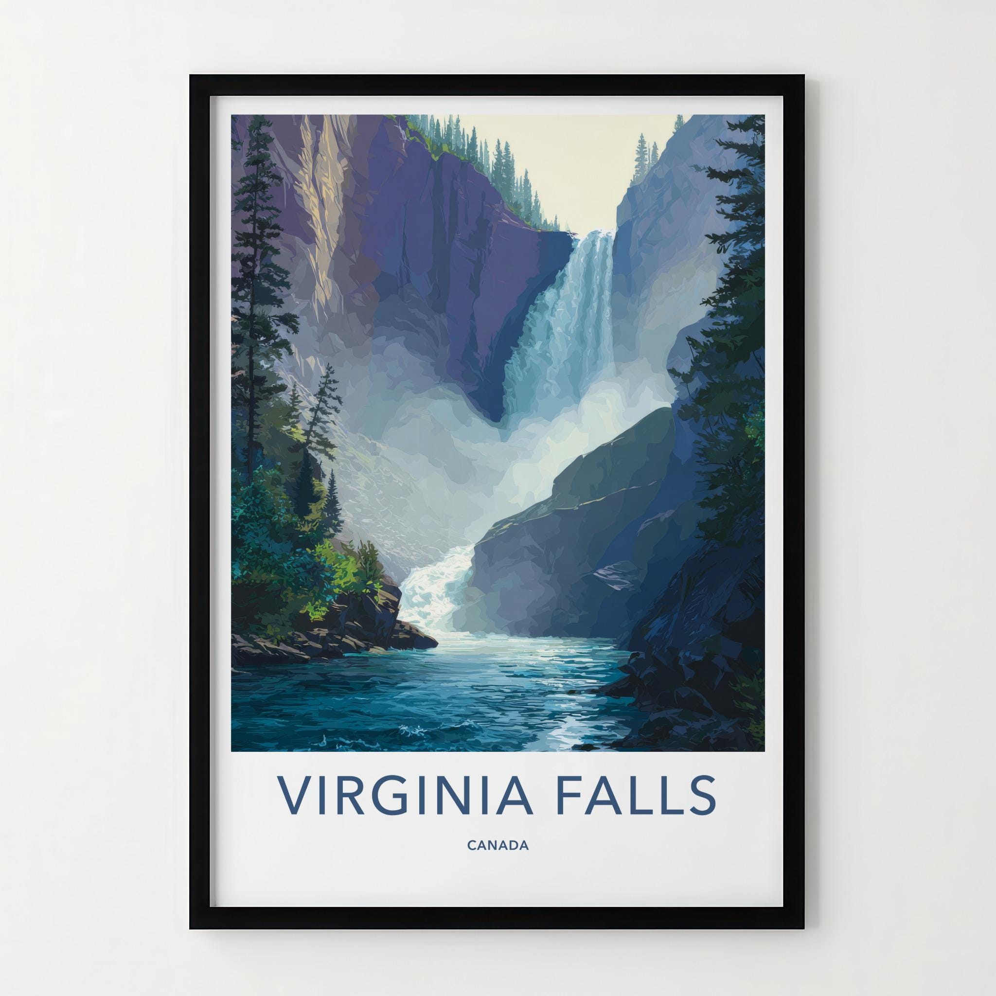 Virginia Falls Poster - Canada Travel Art - Majestic Waterfall Scene Home Decor