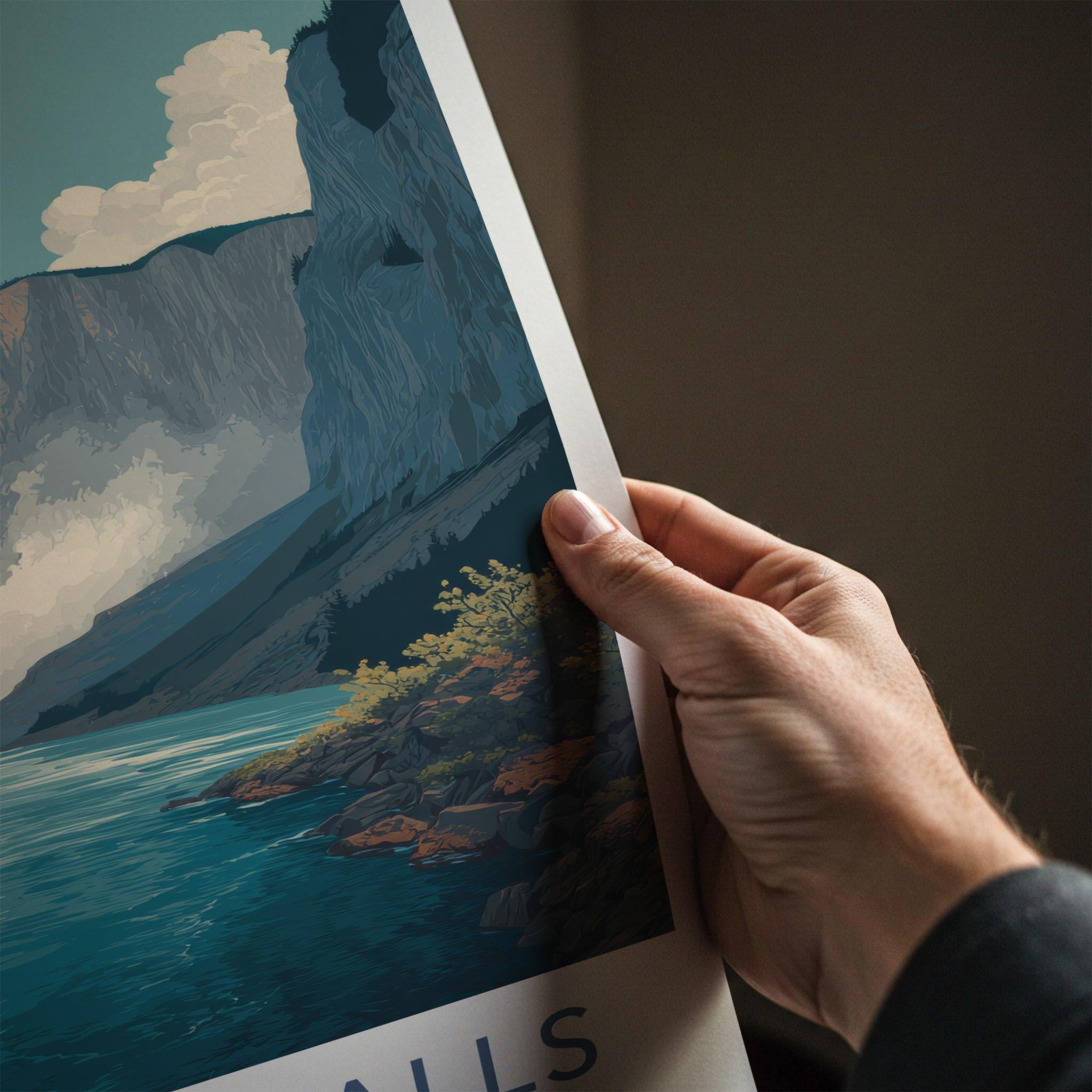 Virginia Falls Poster - Canada Travel Art - Massive Waterfall Canyon Wall Decor