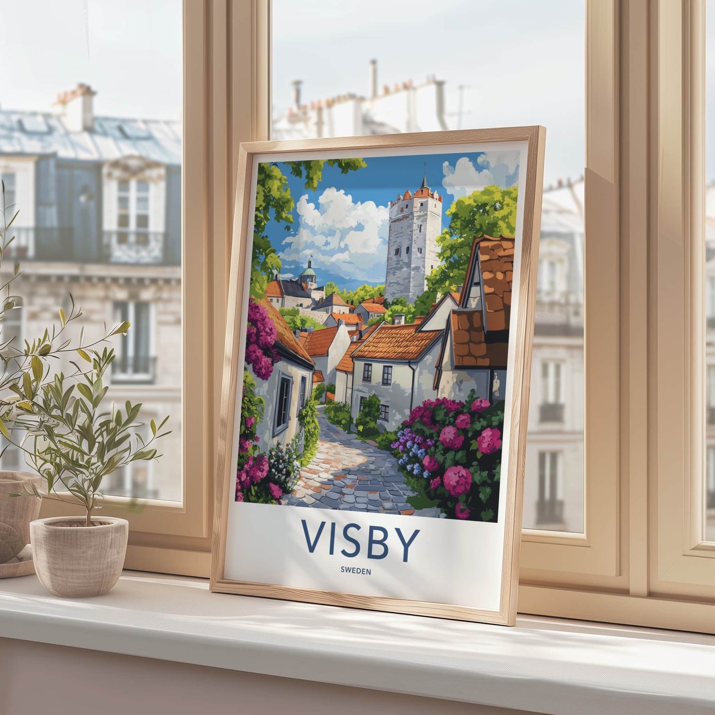 Visby Poster - Sweden Travel Art - Historic Tower Village Home Decor