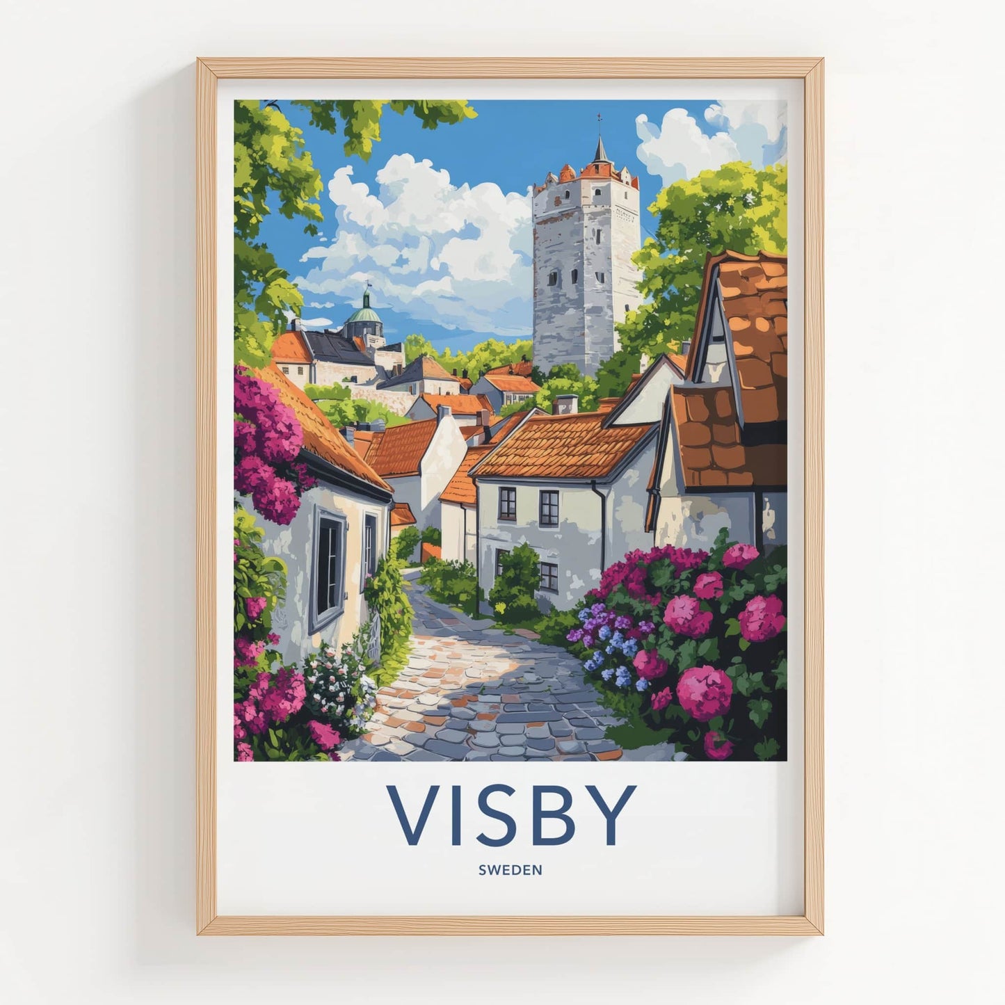 Visby Poster - Sweden Travel Art - Historic Tower Village Home Decor