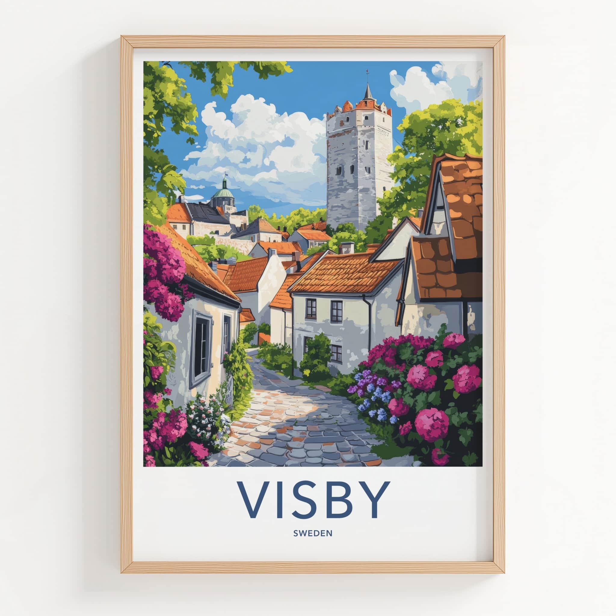 Visby Poster - Sweden Travel Art - Historic Tower Village Home Decor