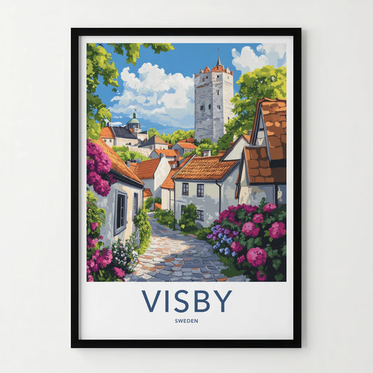 Visby Poster - Sweden Travel Art - Historic Tower Village Home Decor