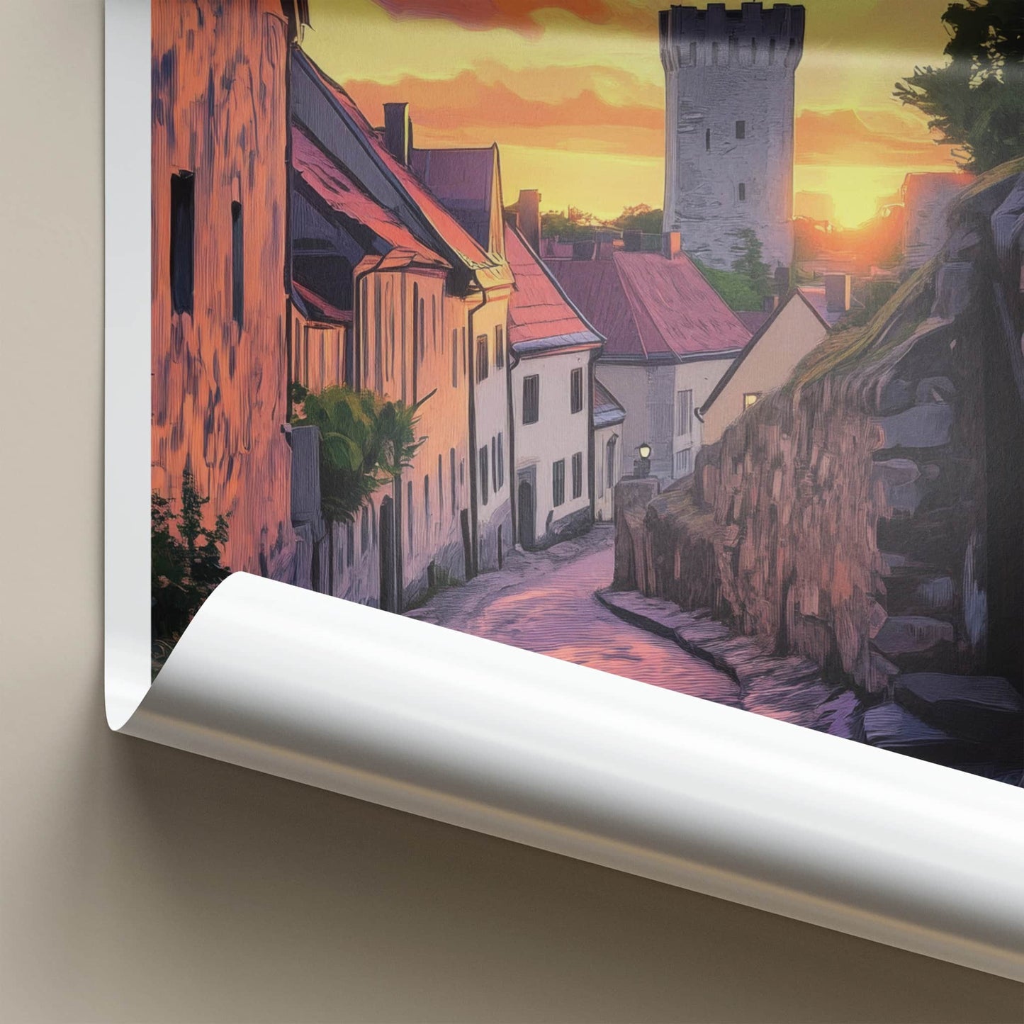 Visby Poster - Sweden Travel Art - Walled City Sunset Wall Decor