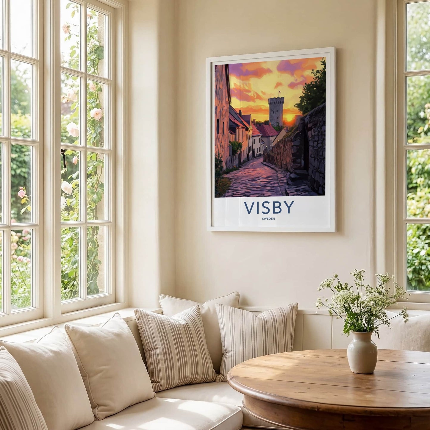 Visby Poster - Sweden Travel Art - Walled City Sunset Wall Decor
