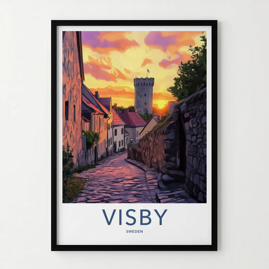 Visby Poster - Sweden Travel Art - Walled City Sunset Wall Decor