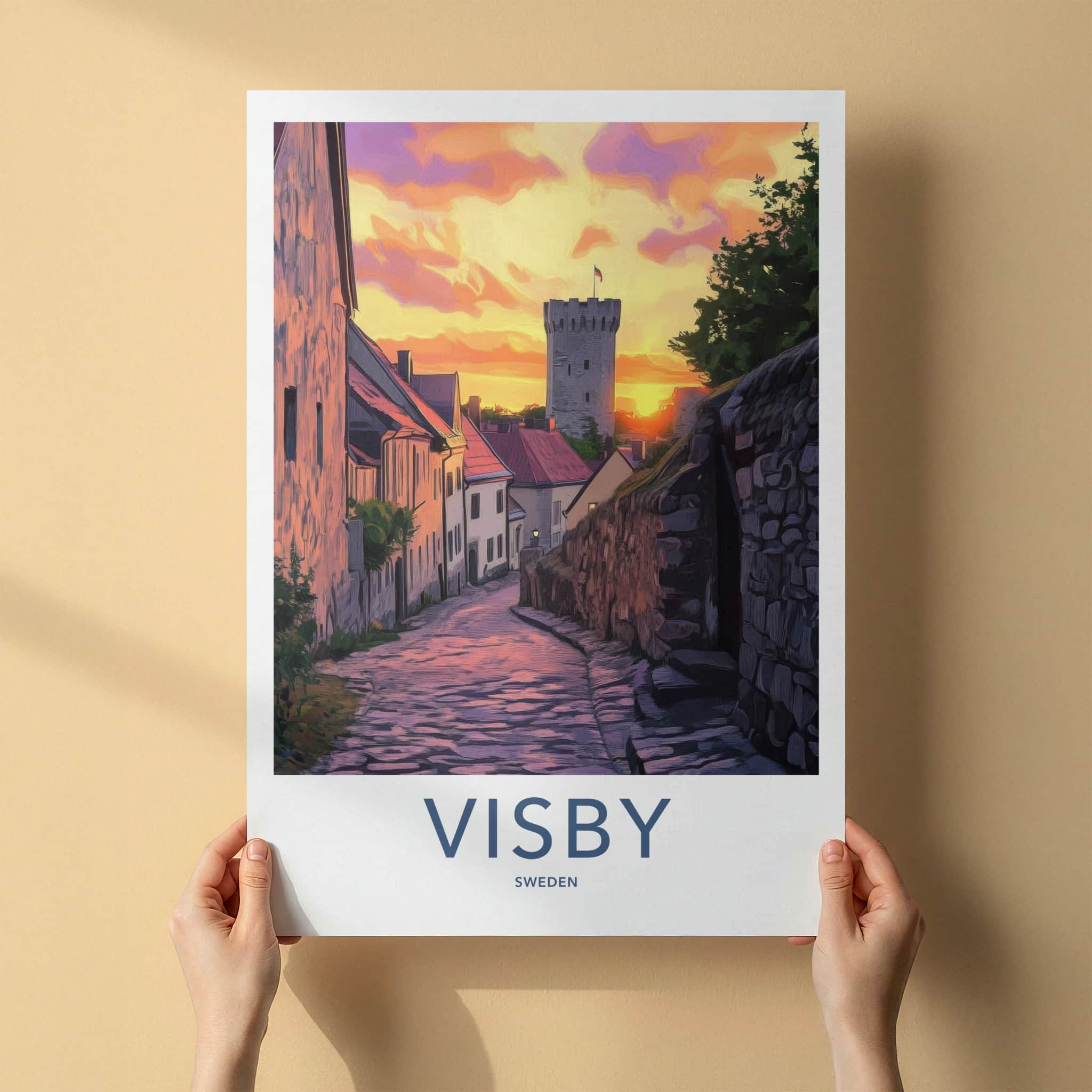 Visby Poster - Sweden Travel Art - Walled City Sunset Wall Decor