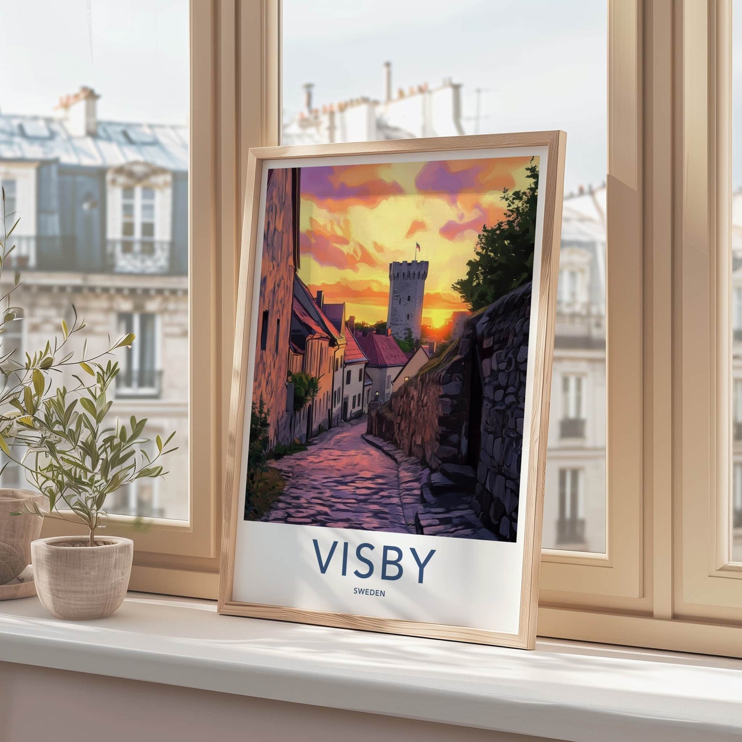 Visby Poster - Sweden Travel Art - Walled City Sunset Wall Decor