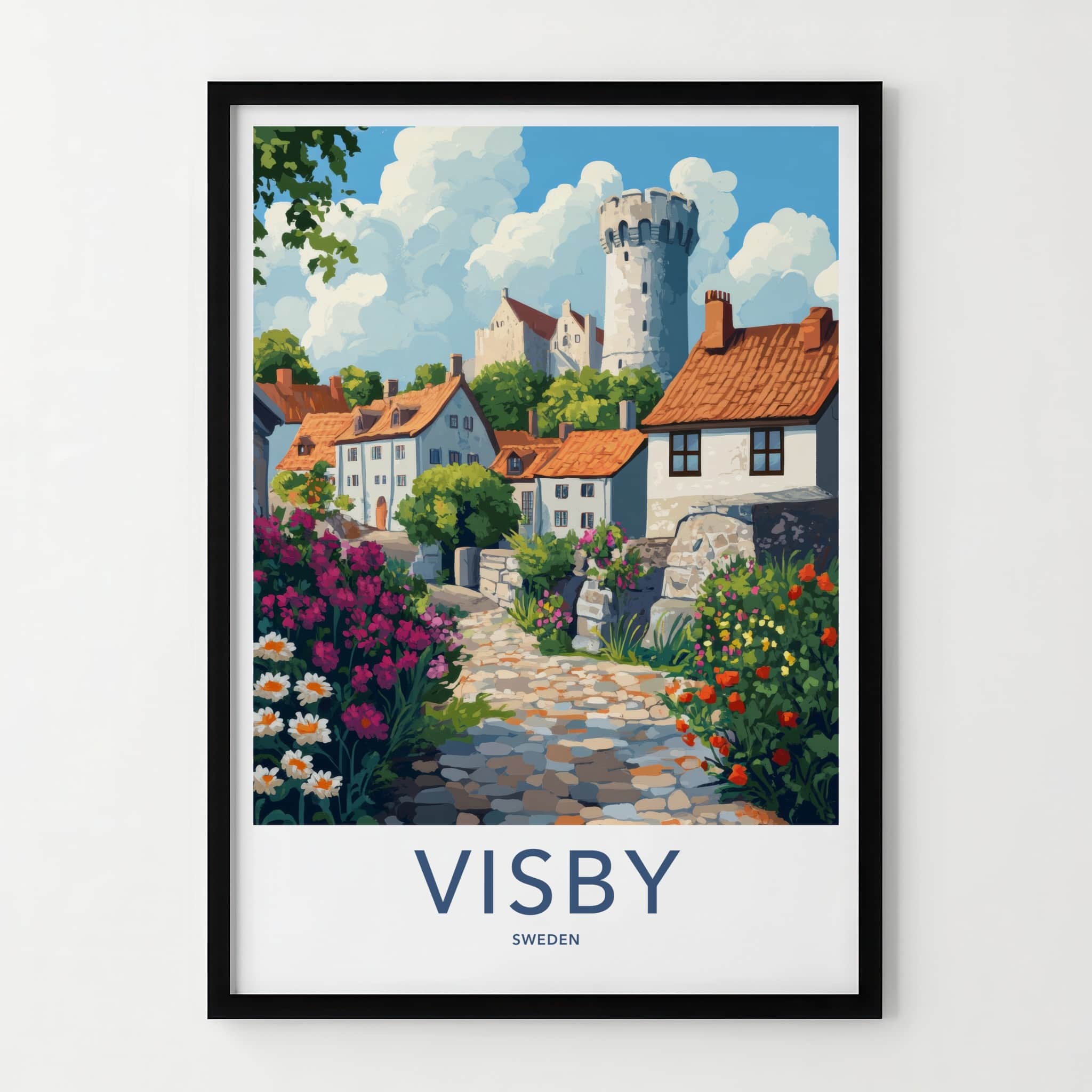 Visby Poster - Sweden Wall Art - Historic Village Blooming Home Decor